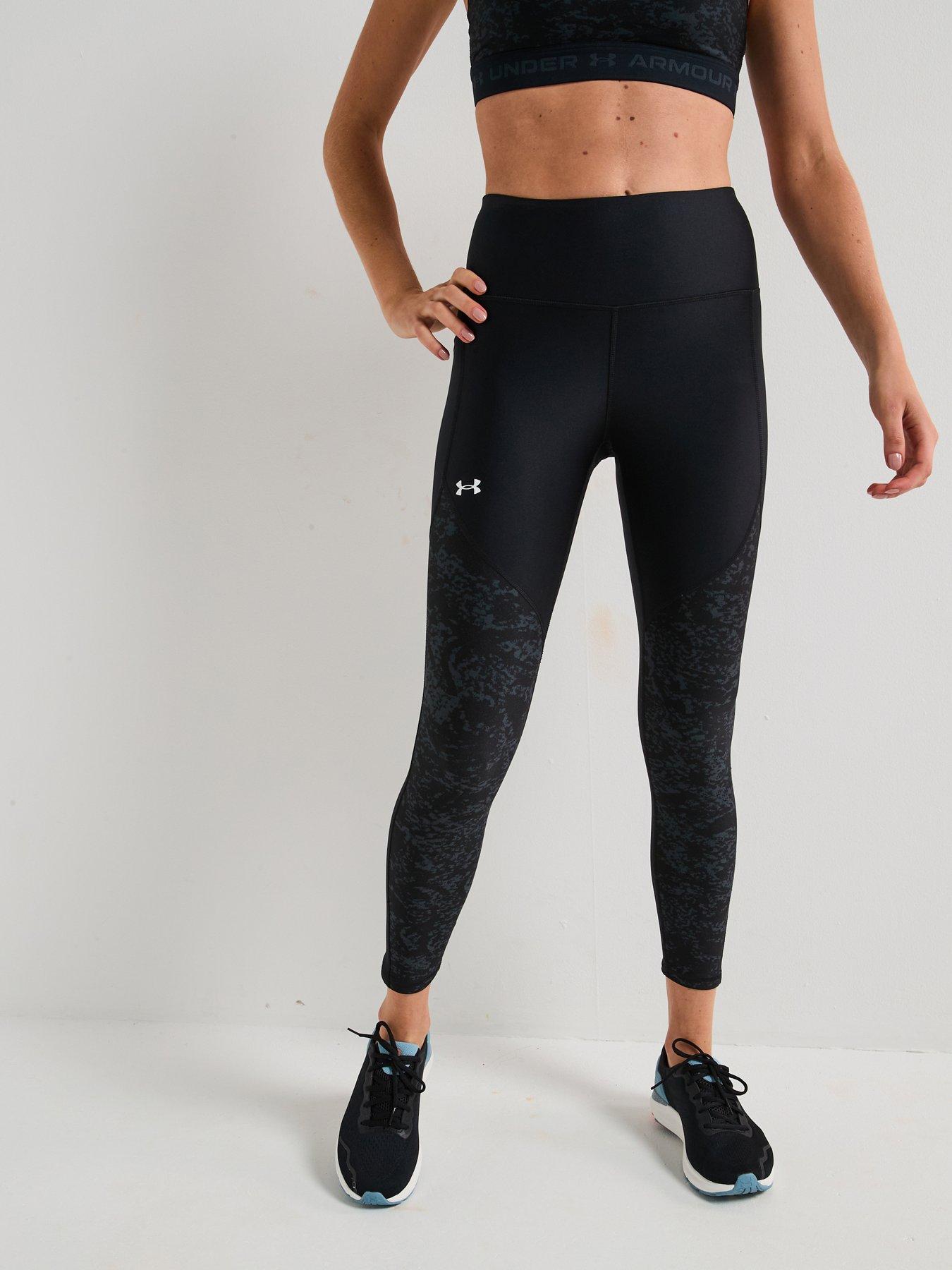 UNDER ARMOUR Womens Training Tech Print Panel Ankle Tights - Black