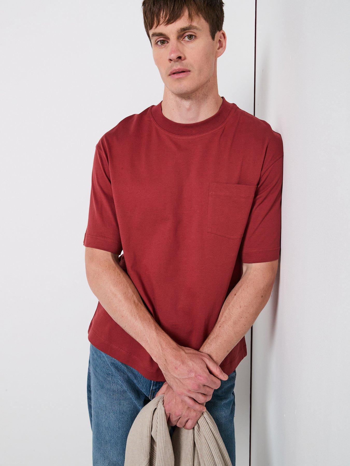 Image 1 of 6 of Mango Single Pocket Detail T-Shirt - Dark Red
