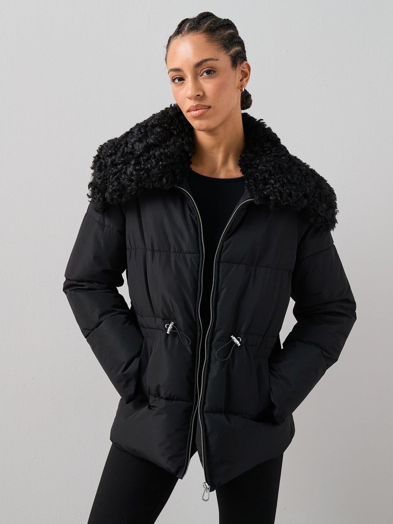 The Very Collection Padded Coat With Contrast Faux Fur Collar - Black