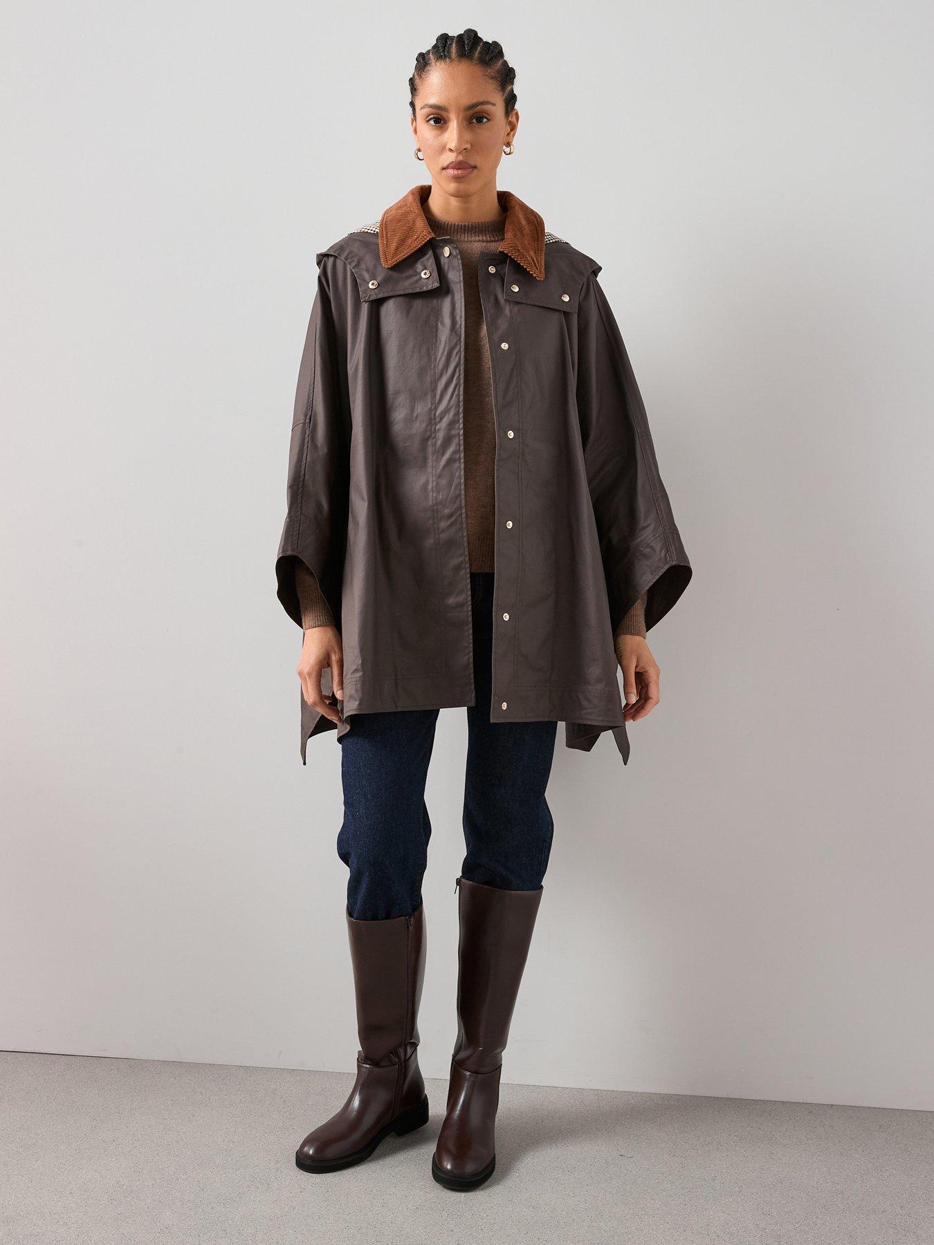 The Very Collection Contrast Collar Waxed Cape - Brown