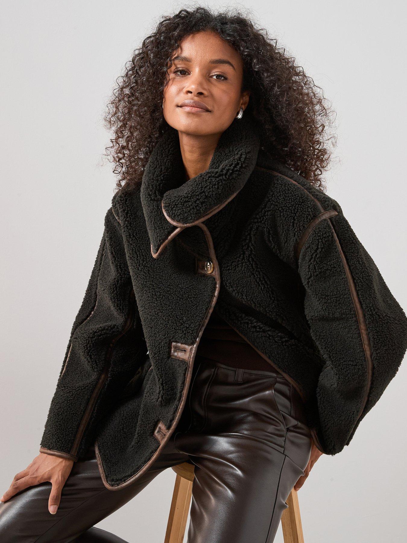 the-very-collection-pu-trim-faux-shearling-coat-dark-brown
