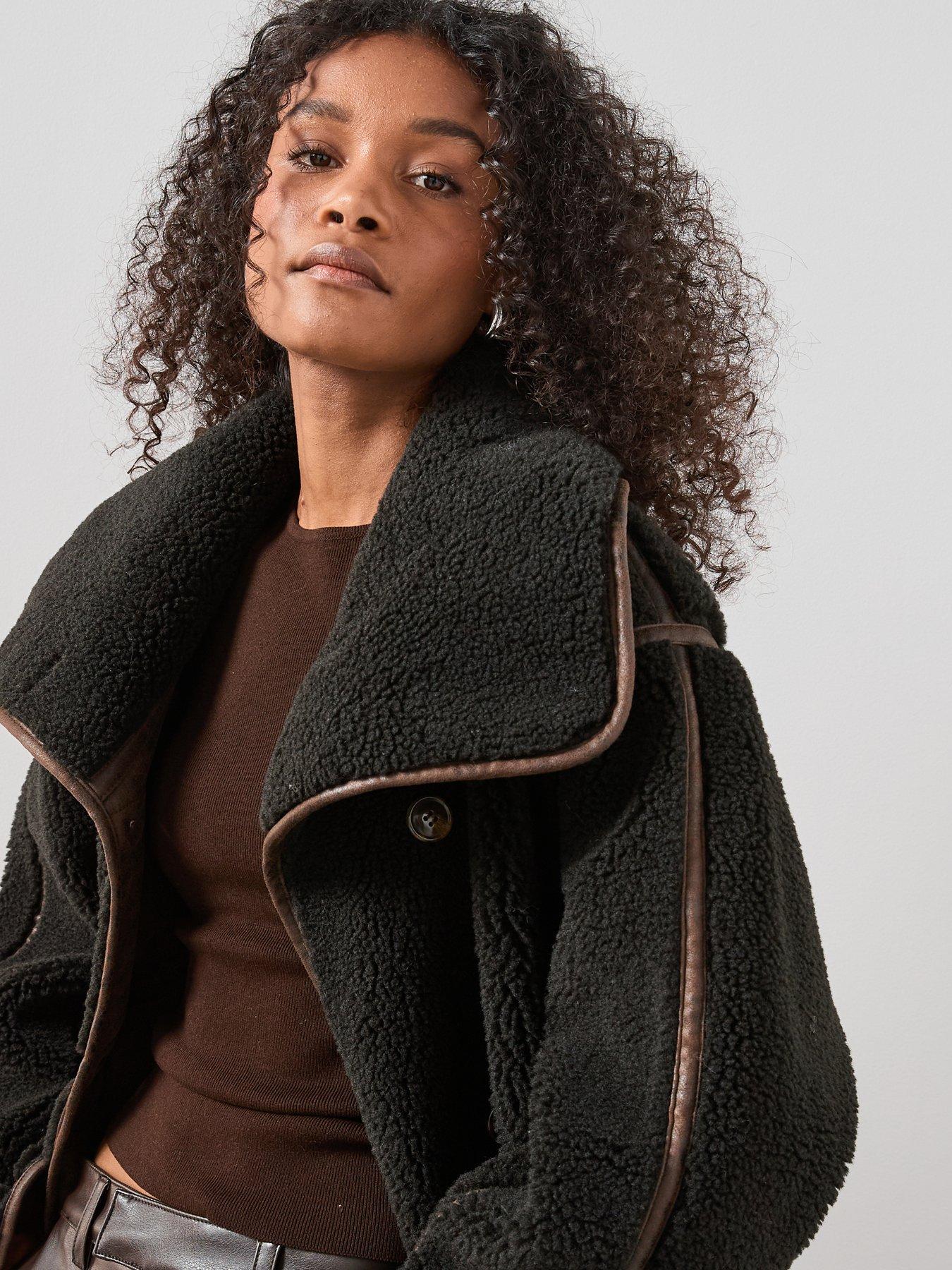 the-very-collection-pu-trim-faux-shearling-coat-dark-brownoutfit
