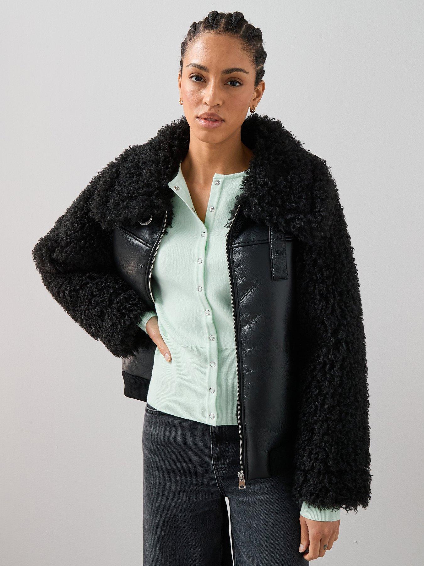 the-very-collection-faux-fur-shearling-trim-jacket-black
