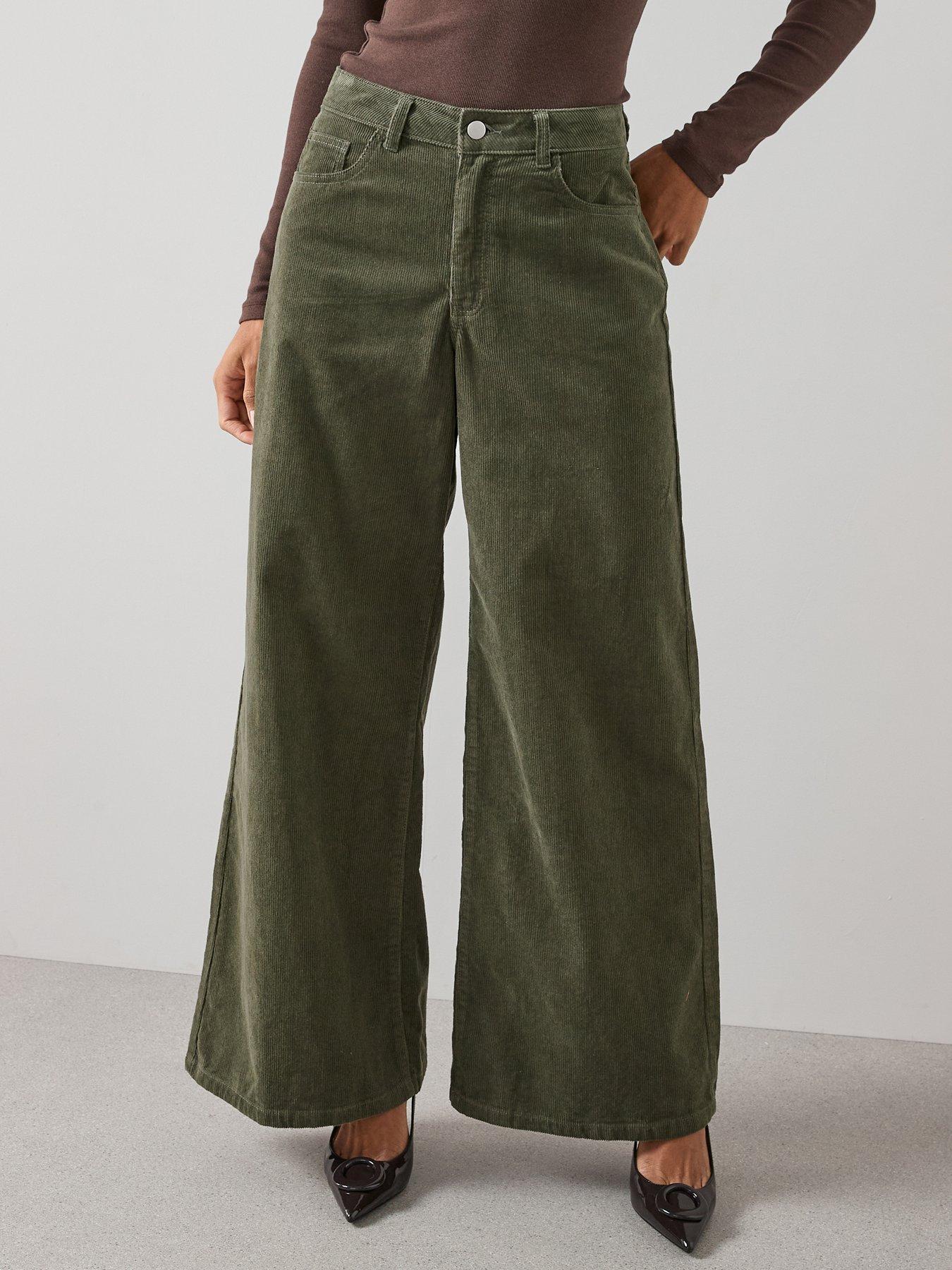 The Very Collection Super Wide Leg Cord Trousers - Green