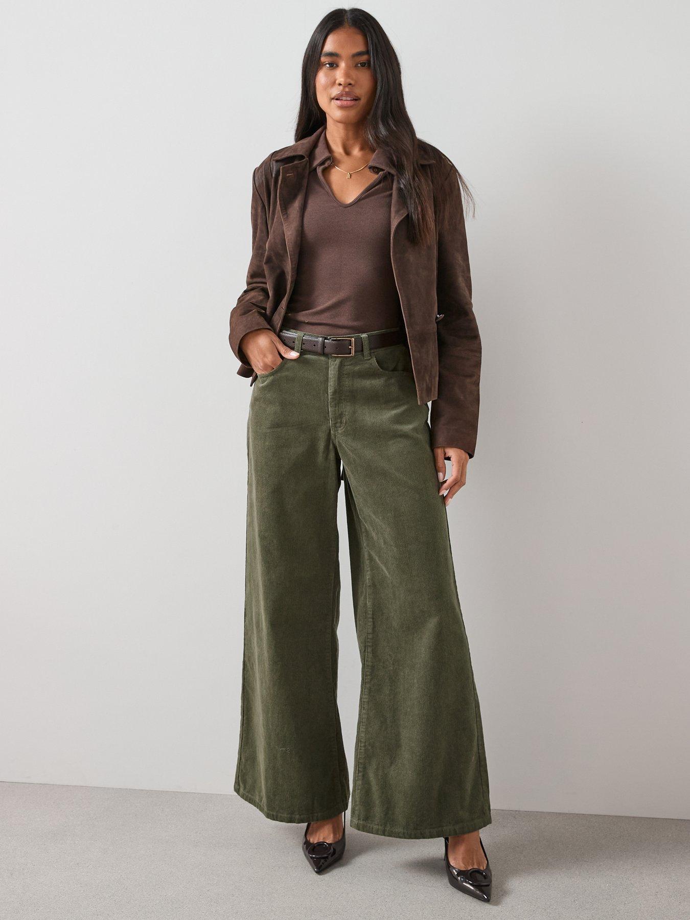 The Very Collection Super Wide Leg Cord Trousers - Green | Very Ireland
