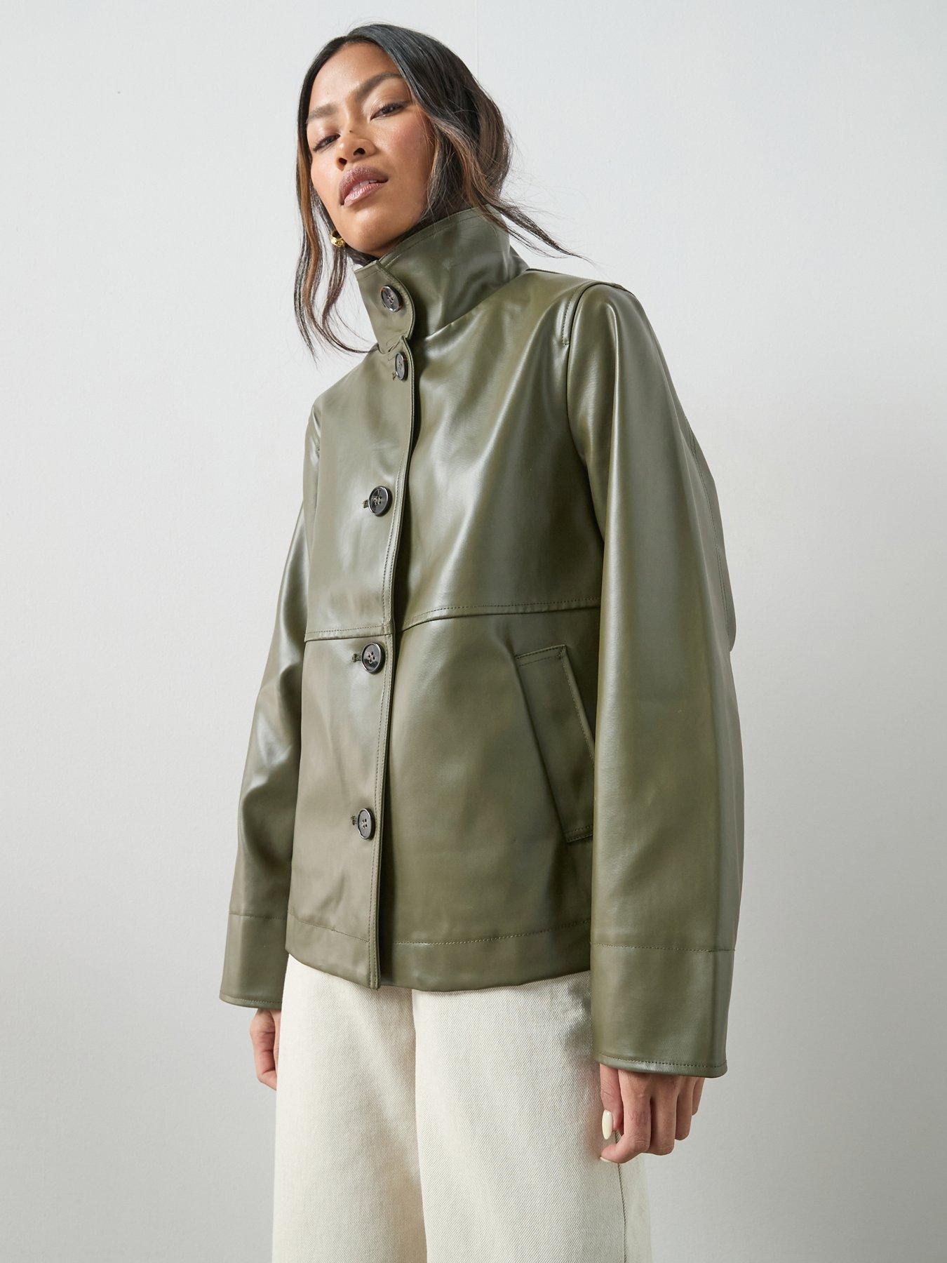 the-very-collection-pu-coated-cotton-funnel-neck-jacket-khaki