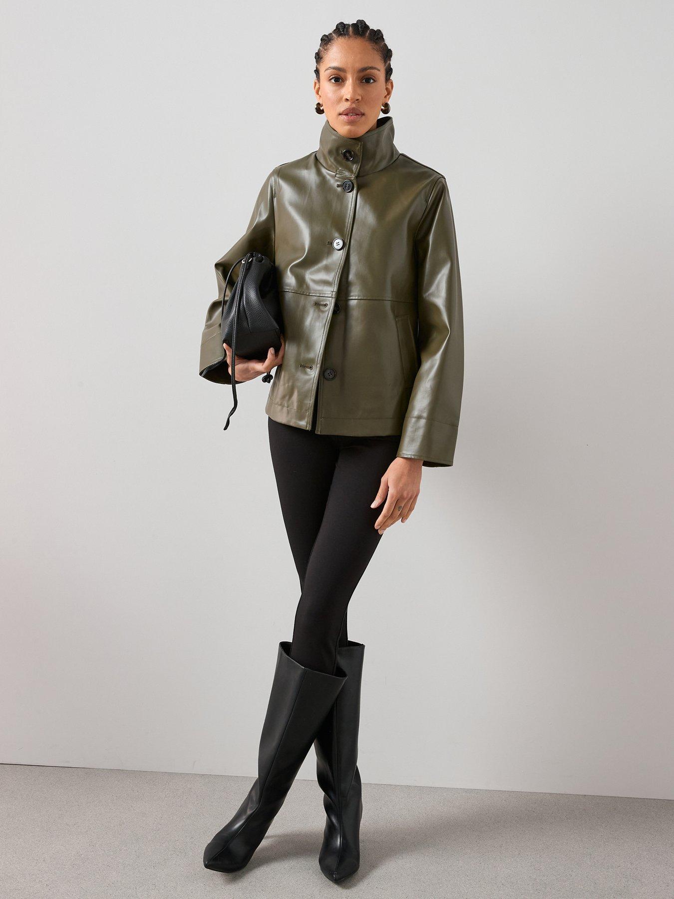 The Very Collection PU Coated Cotton Funnel Neck Jacket - Khaki