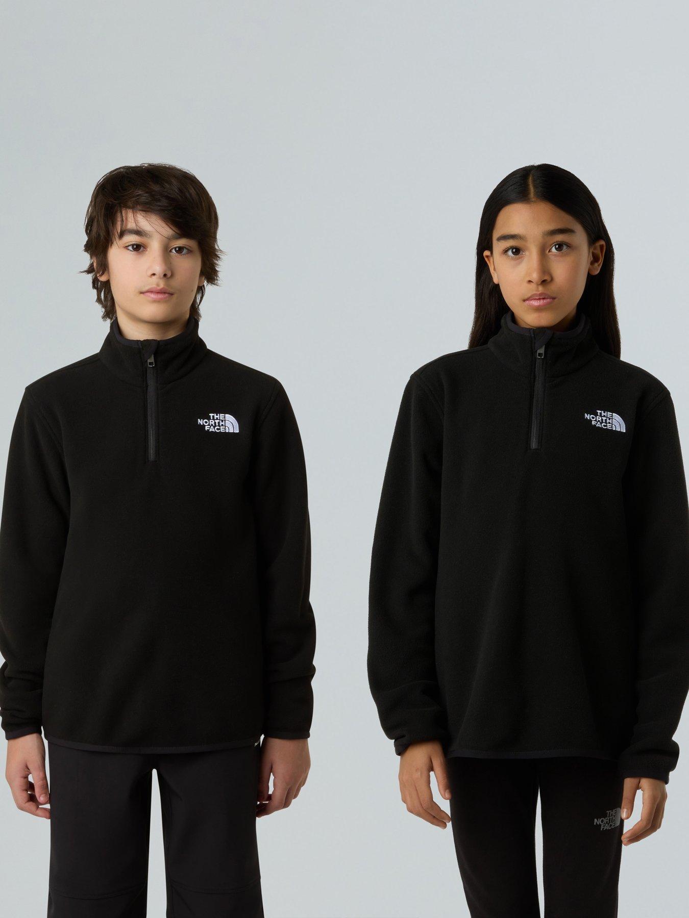 The North Face Teen Glacier 1/4 Zip Pullover Fleece- Black