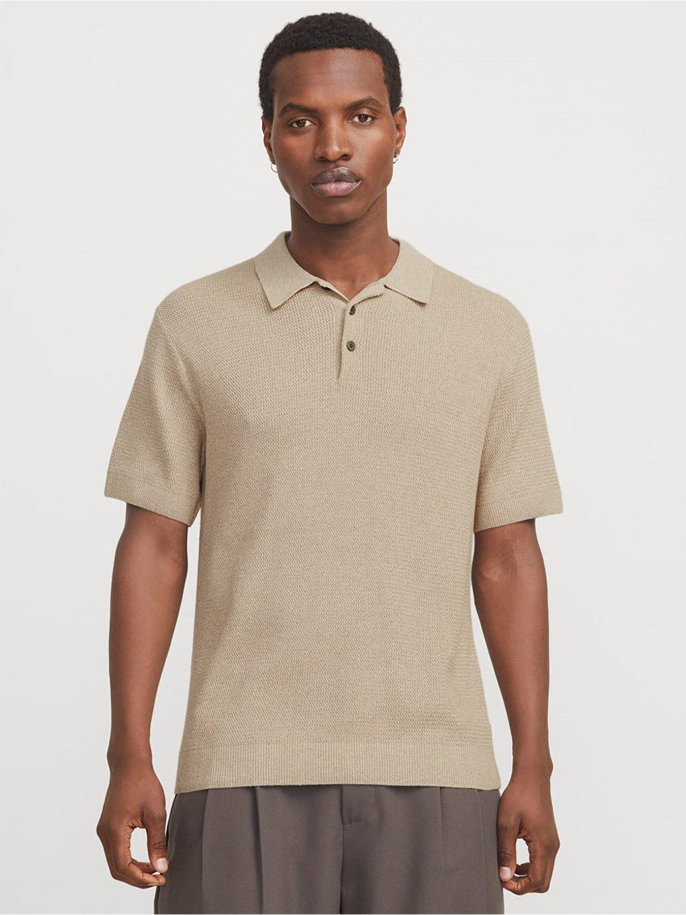 Image 1 of 6 of Jack & Jones Premium Knitted Polo Shirt - Beige