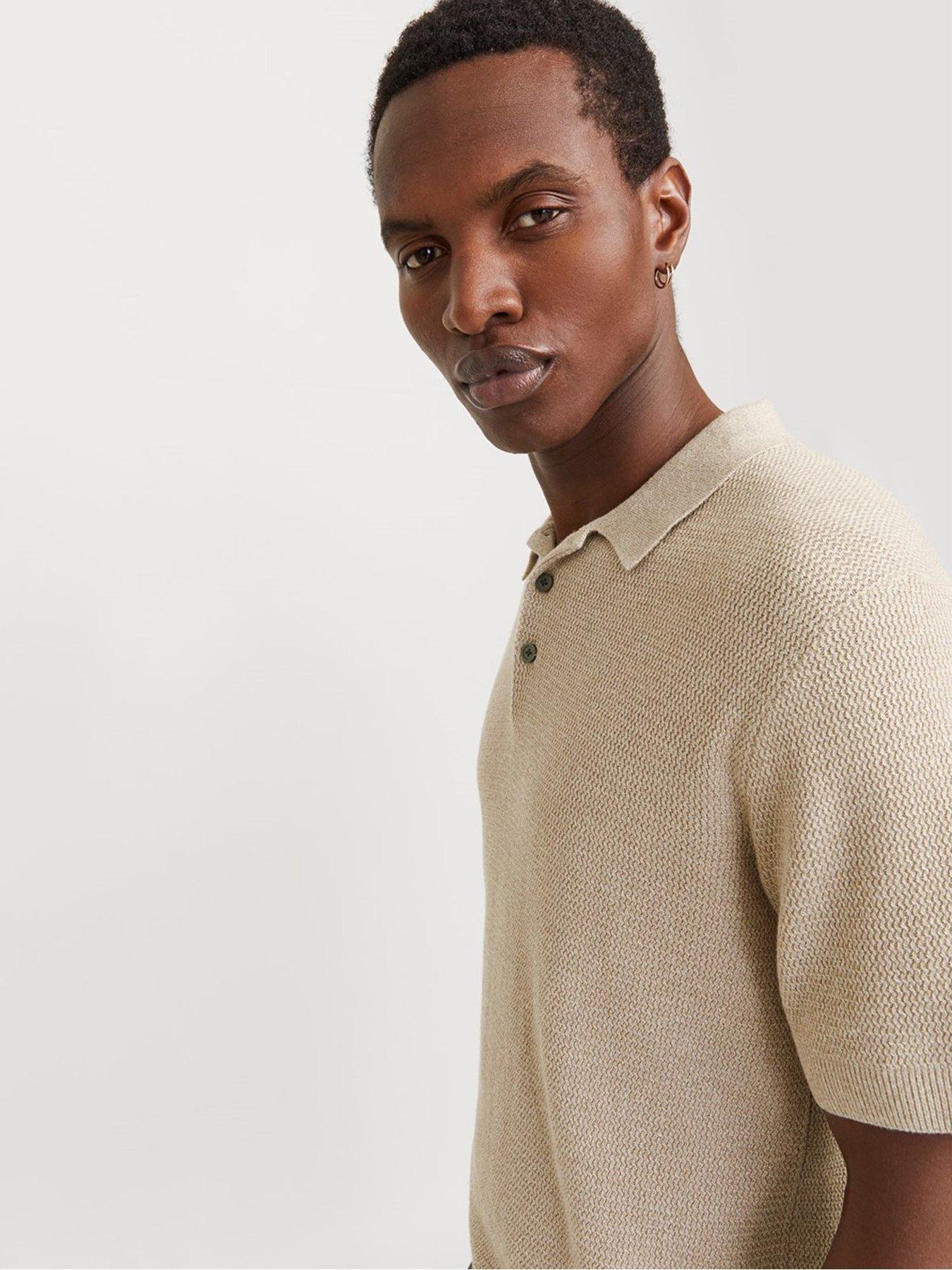 Image 4 of 6 of Jack & Jones Premium Knitted Polo Shirt - Beige