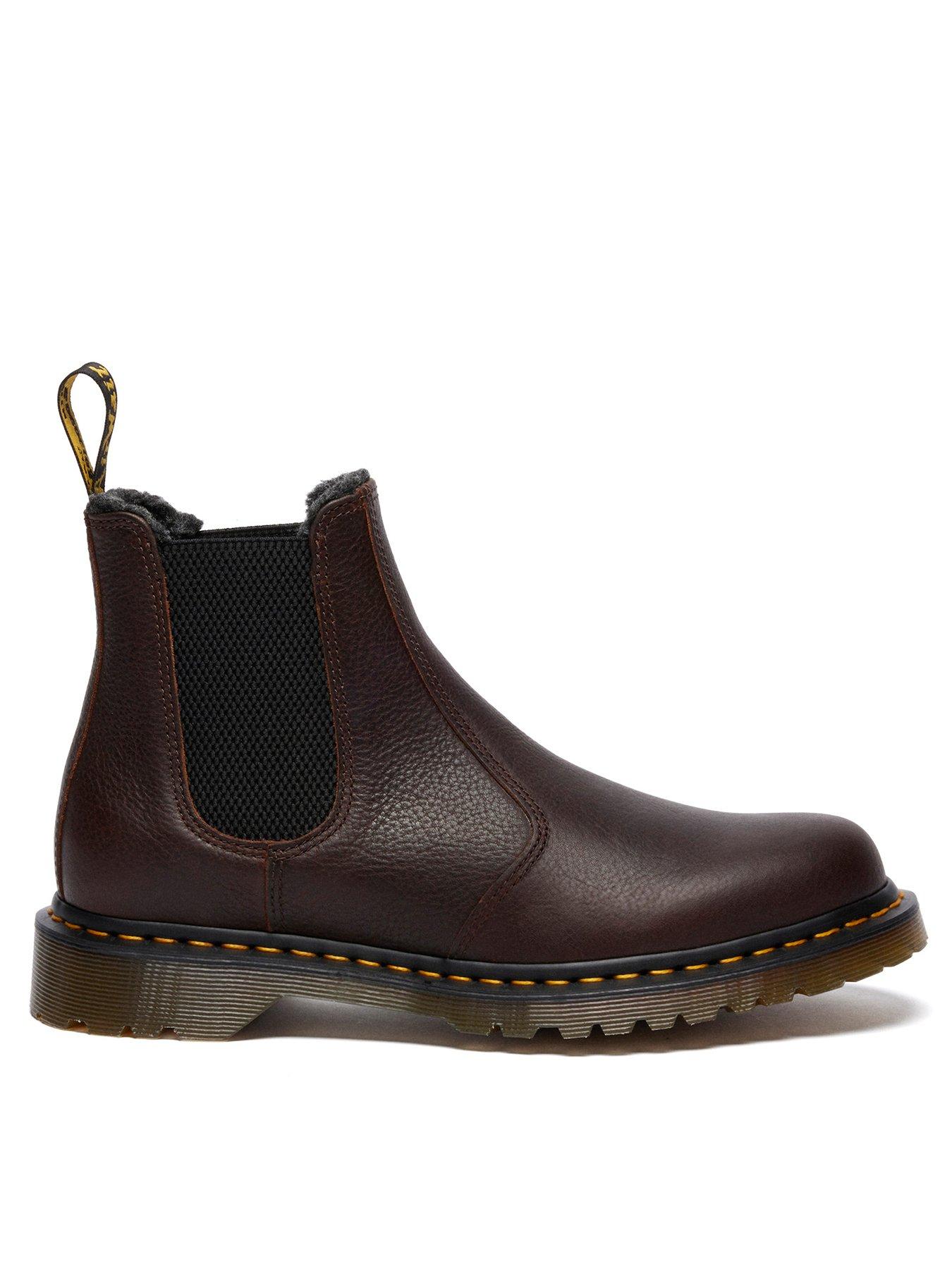 Dr Martens 2976 Faux Fur Lined Grizzly Leather Chelsea Boots - Dark Brown