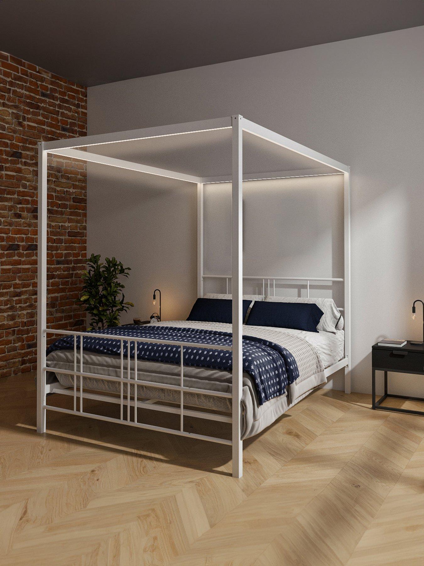 xr-living-fern-4-poster-canopy-bed-with-white-soft-glow-led-light-ndash-white