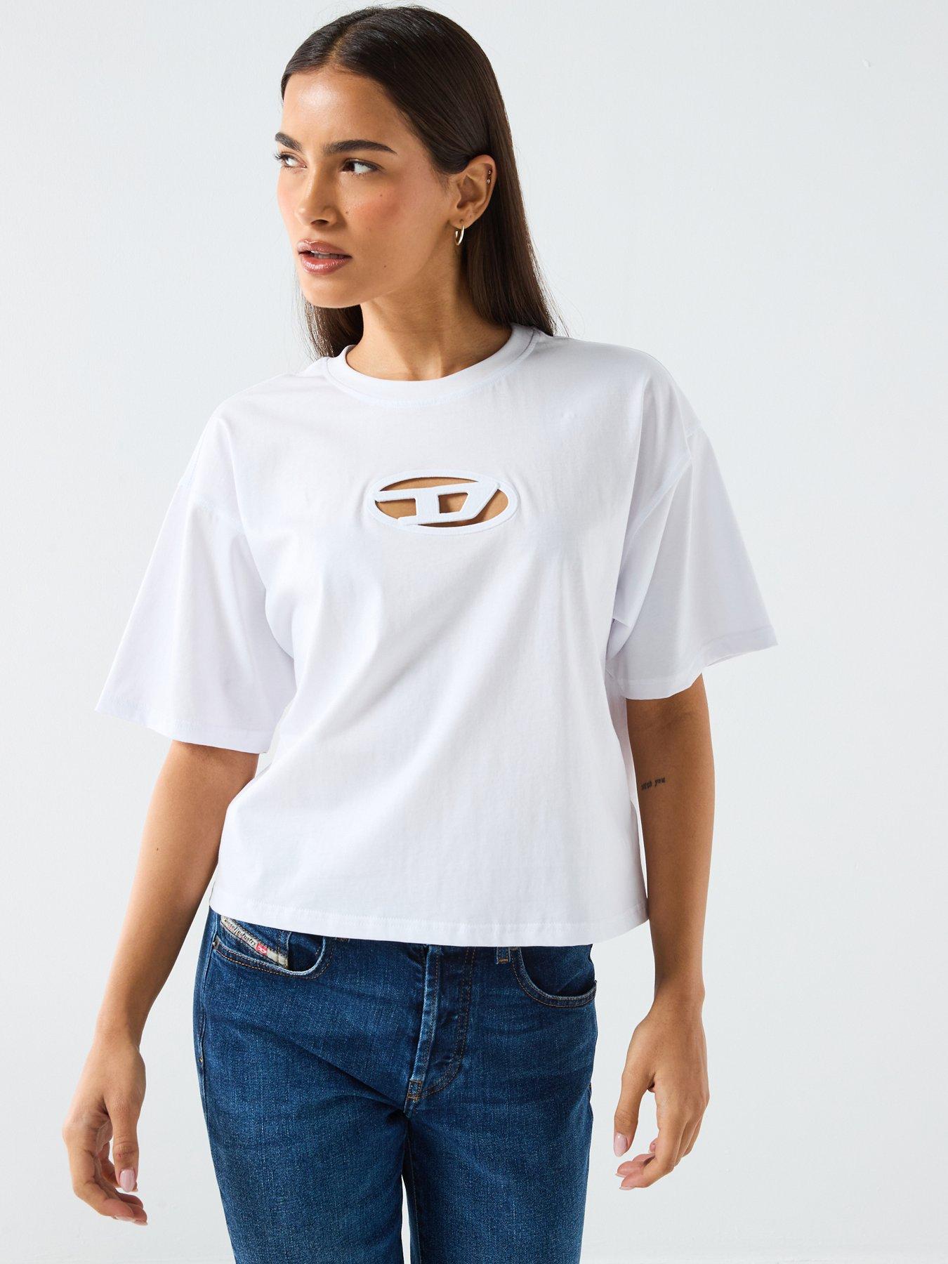 Diesel T-Buxt Crop Short Sleeve Logo T-Shirt - White