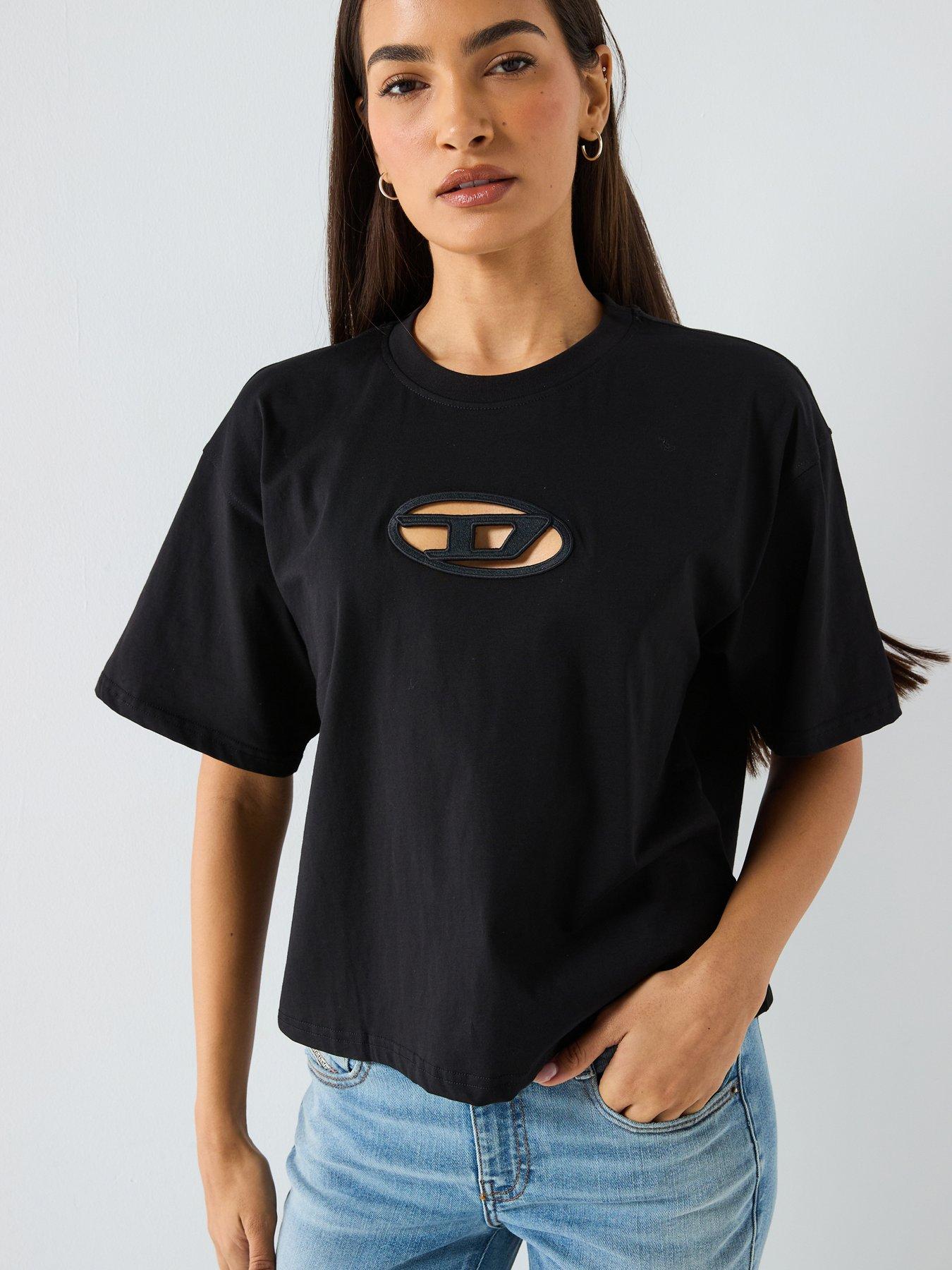 Diesel T-Buxt Crop Short Sleeve Logo T-Shirt - Black