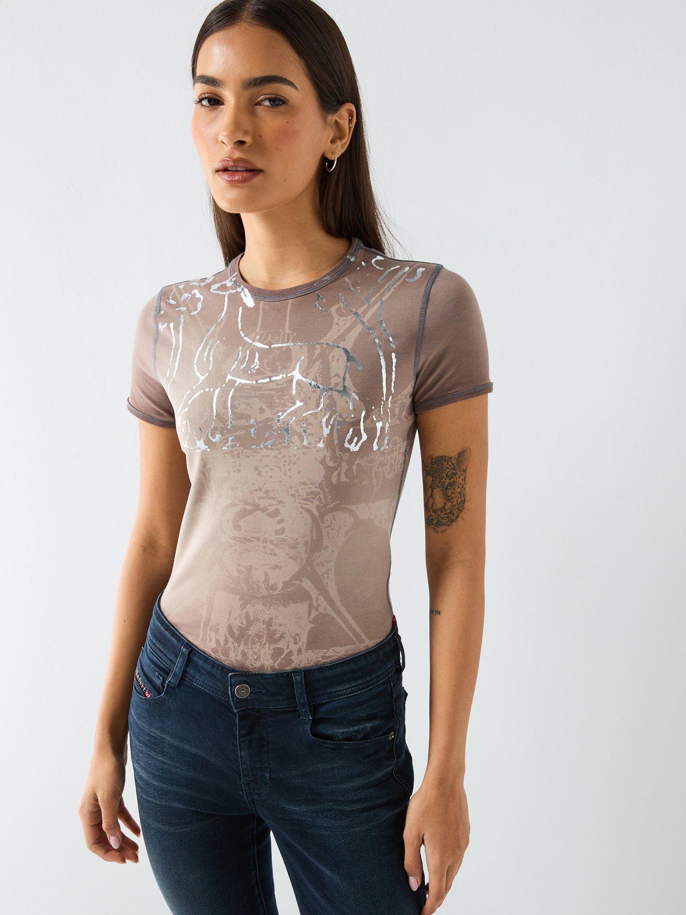 Diesel T-Uncutie Short Sleeve Printed T-Shirt - Light Brown