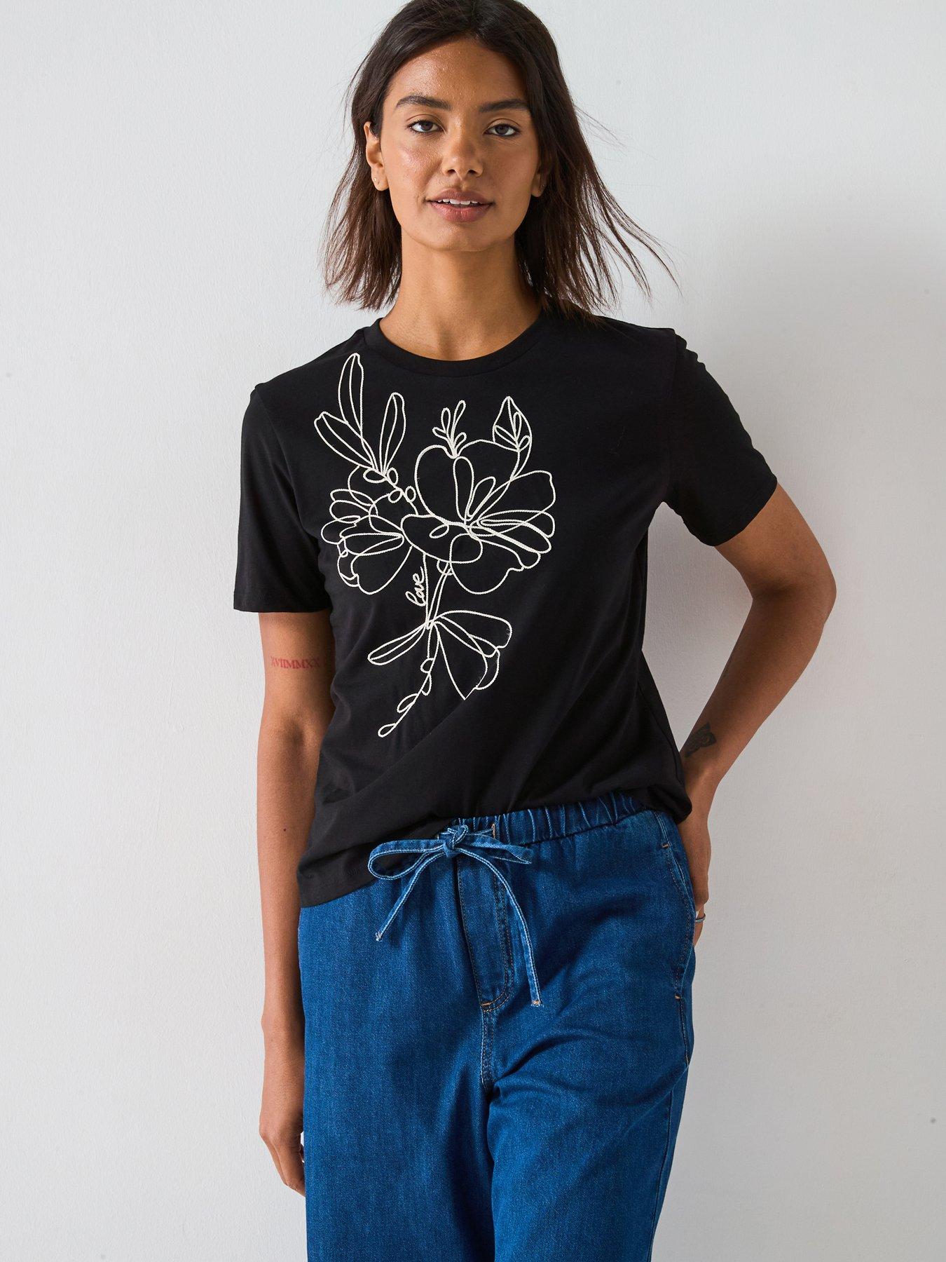 V by Very Floral T-Shirt - Black