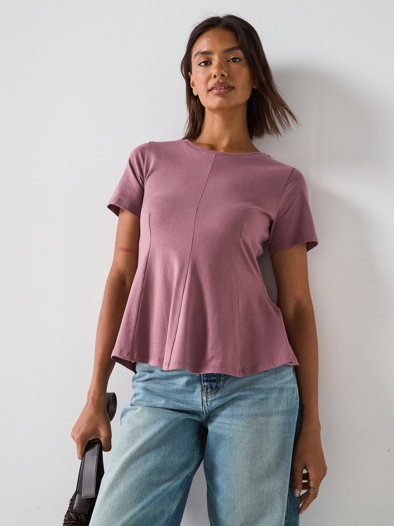 Image 1 of 6 of V by Very Seam Detail T-Shirt - Purple