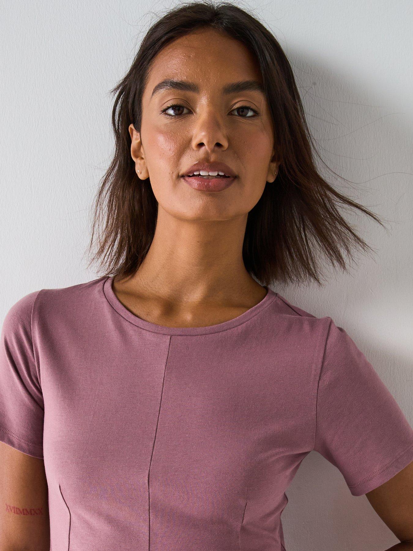 Image 5 of 6 of V by Very Seam Detail T-Shirt - Purple
