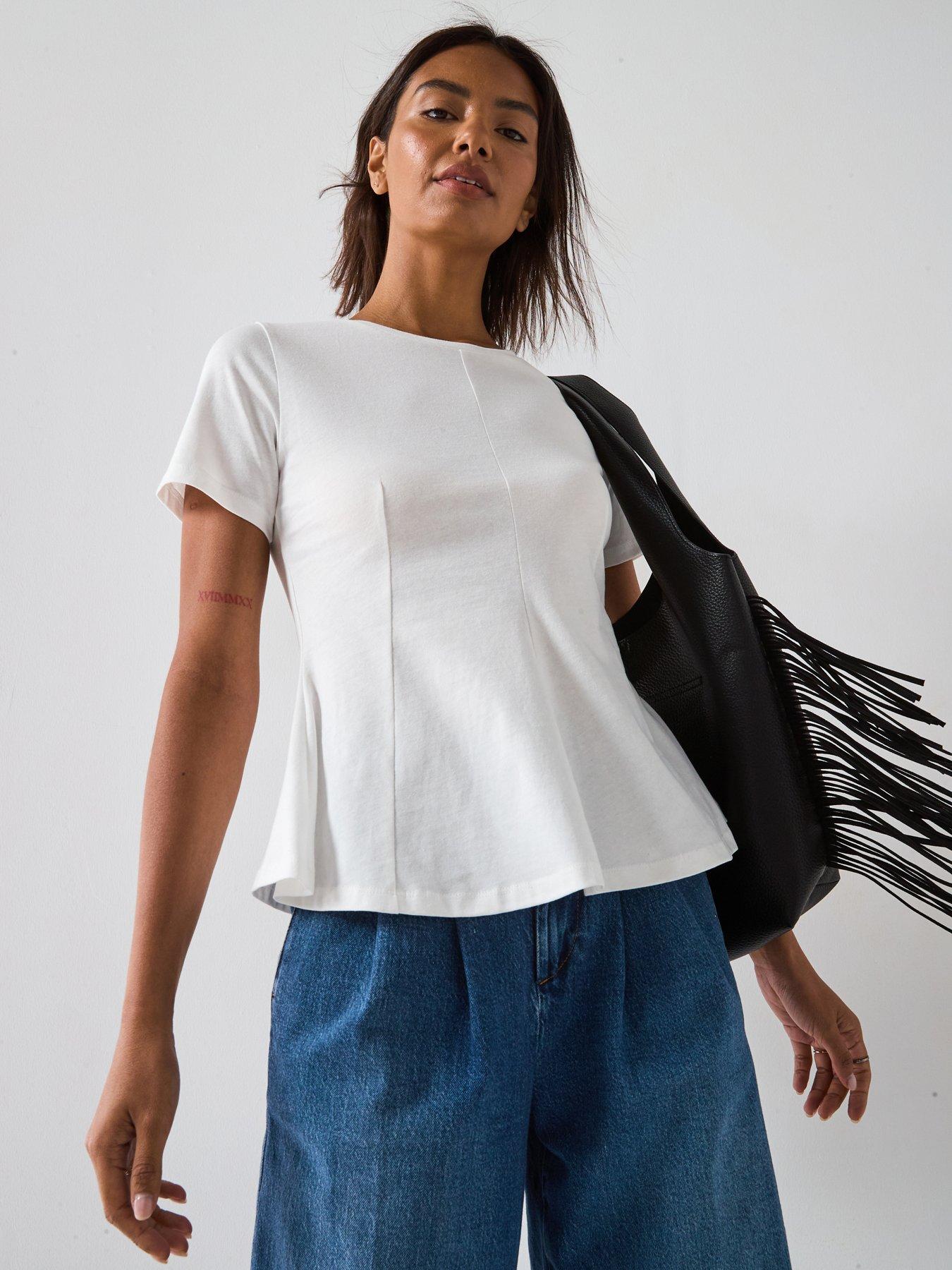 Image 1 of 6 of V by Very Seam Detail T-Shirt - White