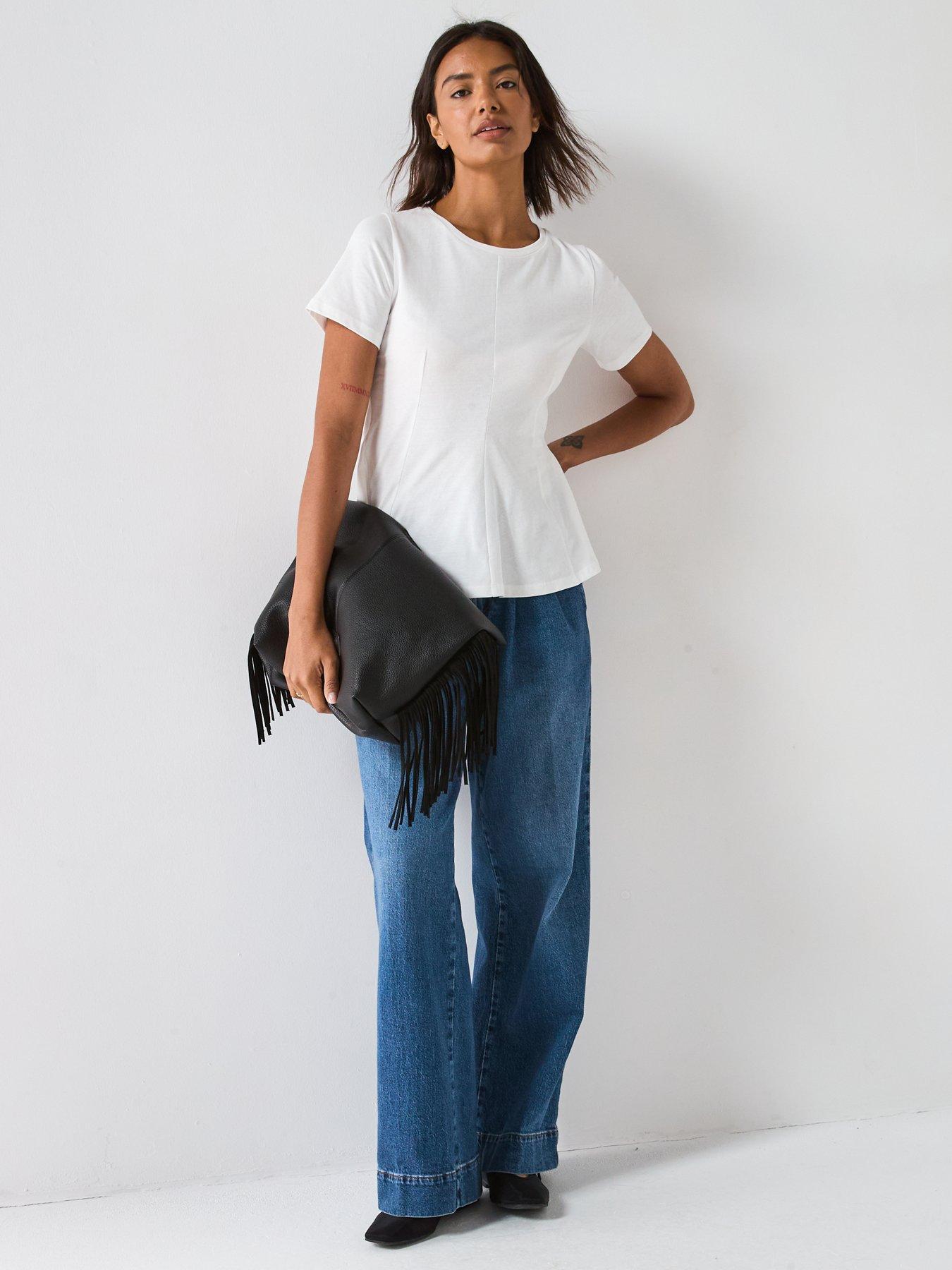 Image 3 of 6 of V by Very Seam Detail T-Shirt - White