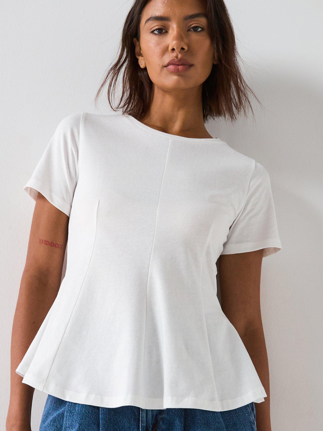 Image 5 of 6 of V by Very Seam Detail T-Shirt - White