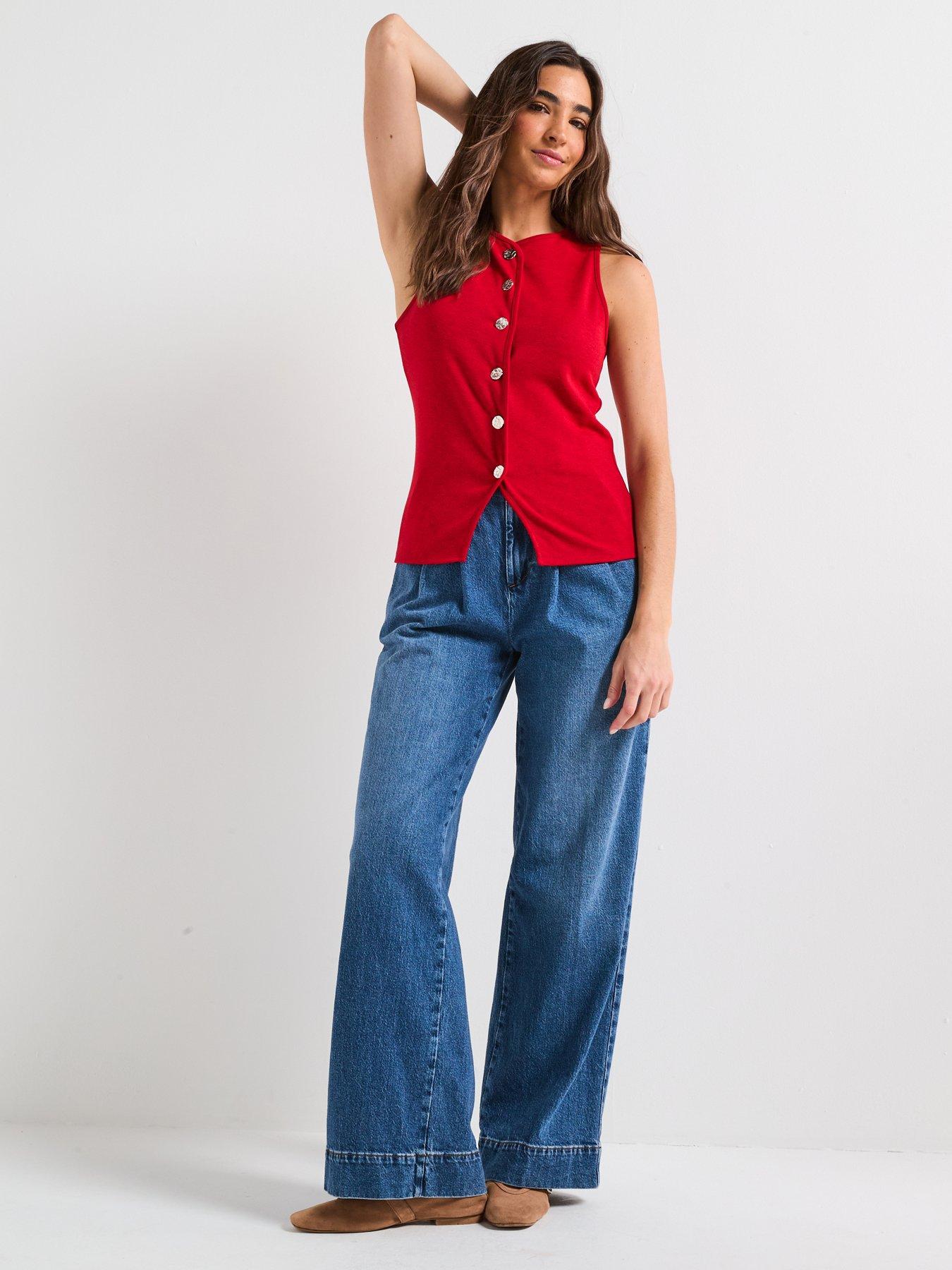 Image 3 of 5 of V by Very Button Up Snit Waistcoat- Red