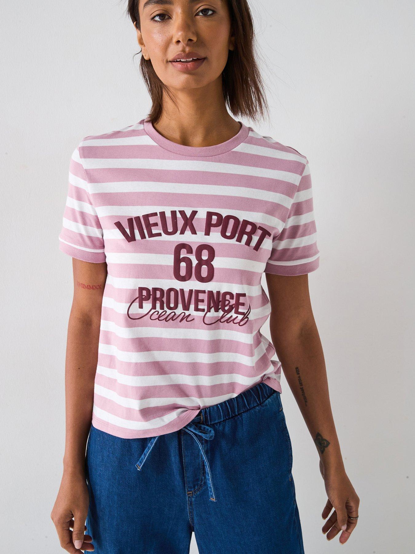 V by Very Graphic Stripe T-shirt - Pink
