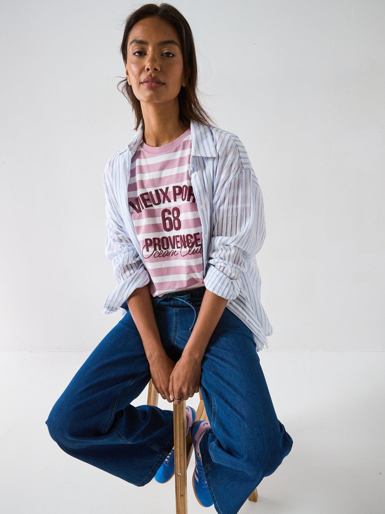 Image 4 of 6 of V by Very Graphic Stripe T-shirt - Pink