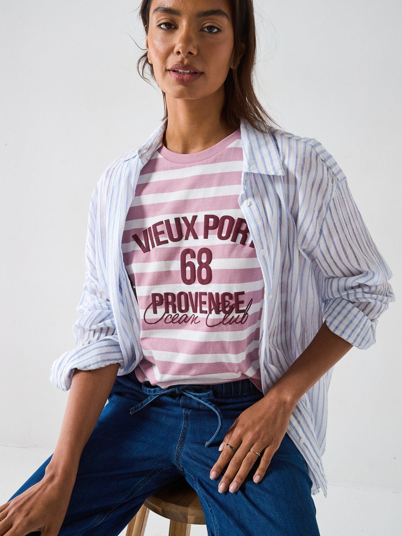 Image 6 of 6 of V by Very Graphic Stripe T-shirt - Pink