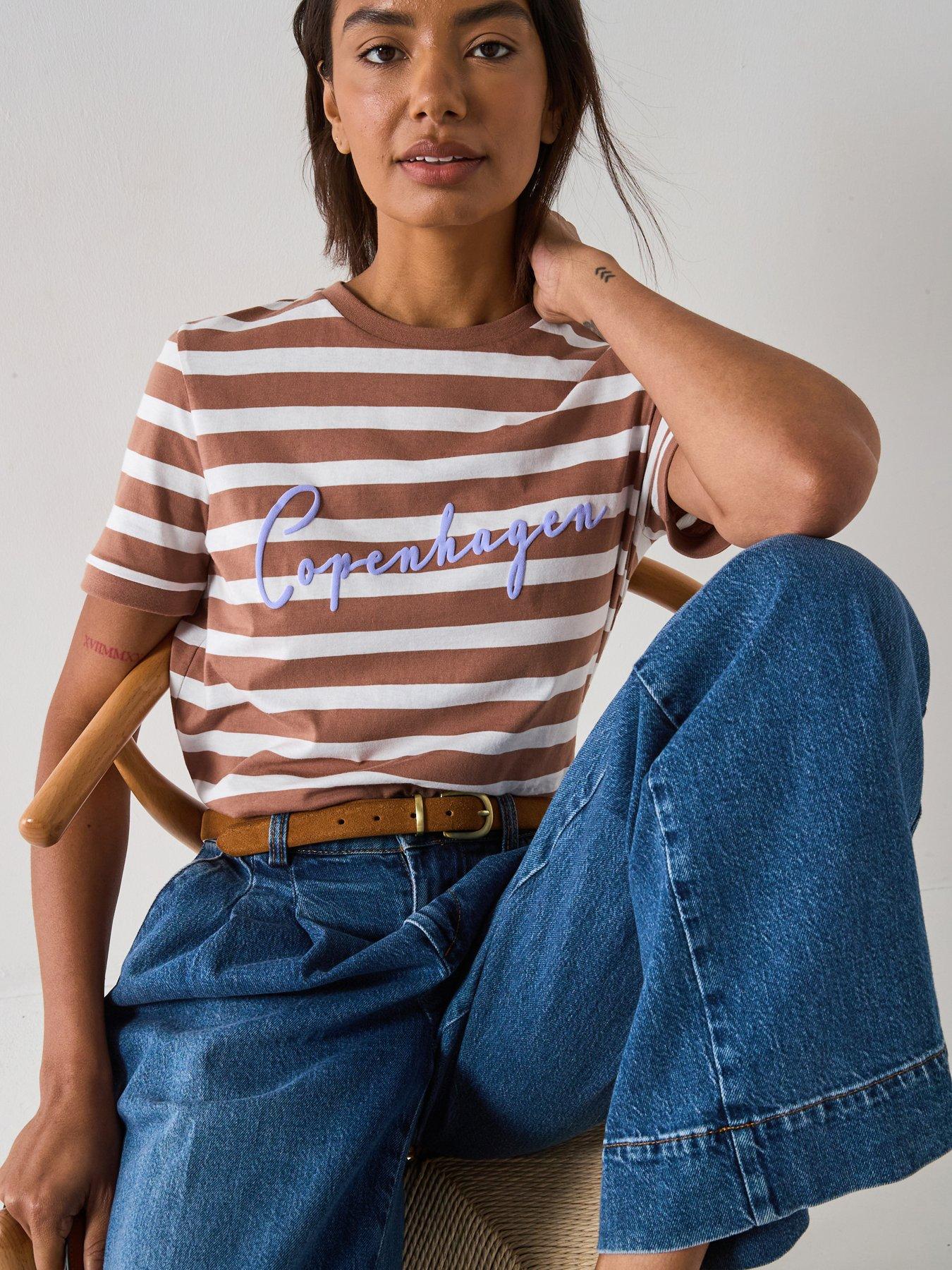 V by Very Copenhagen Stripe T-Shirt - Brown