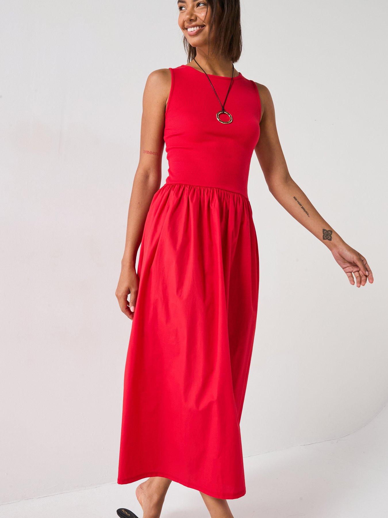Image of V by Very Woven Mix Midaxi Dress - Red