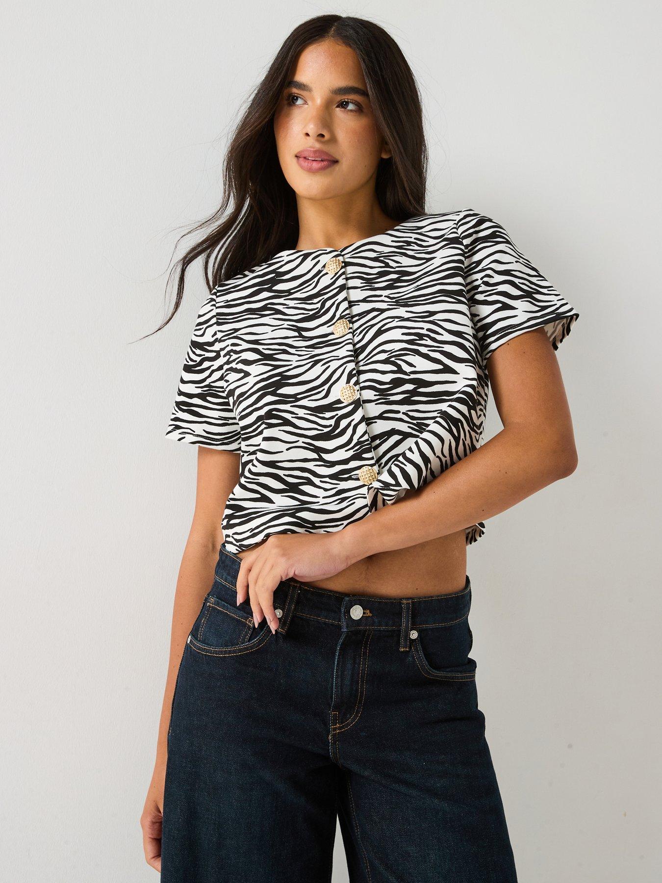 V by Very Zebra Button Up Top - Print