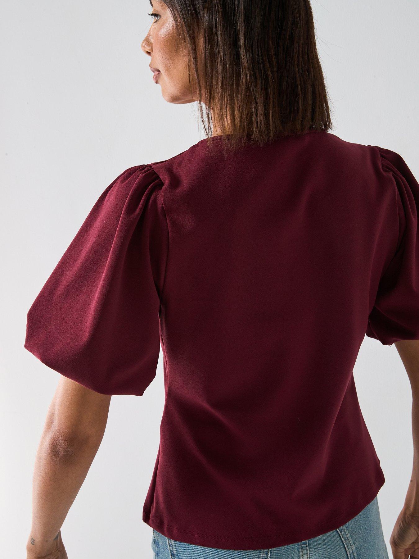 v-by-very-puff-sleeve-gold-trim-top-redstillFront