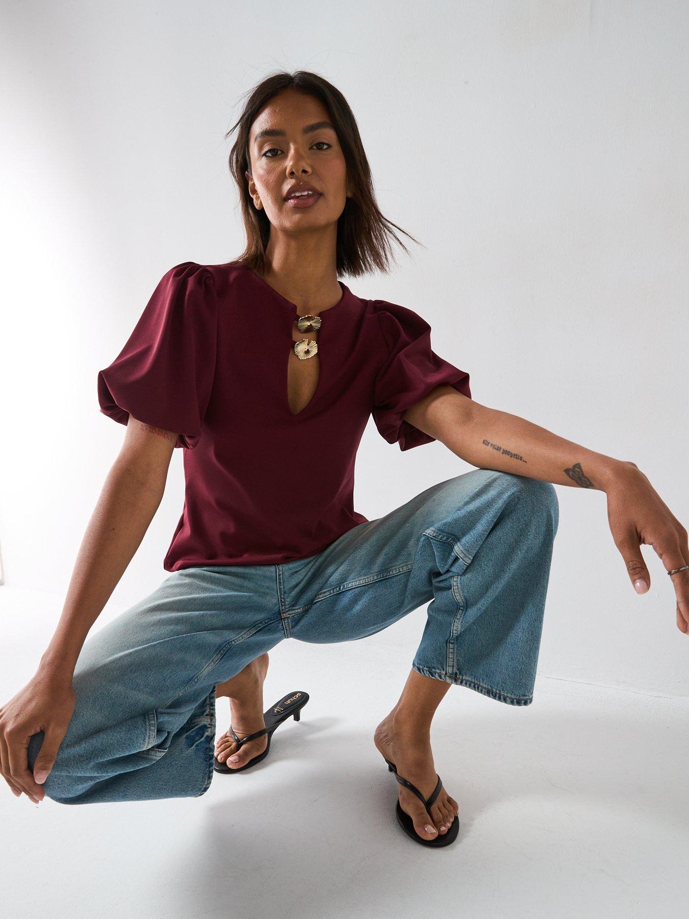 v-by-very-puff-sleeve-gold-trim-top-redoutfit
