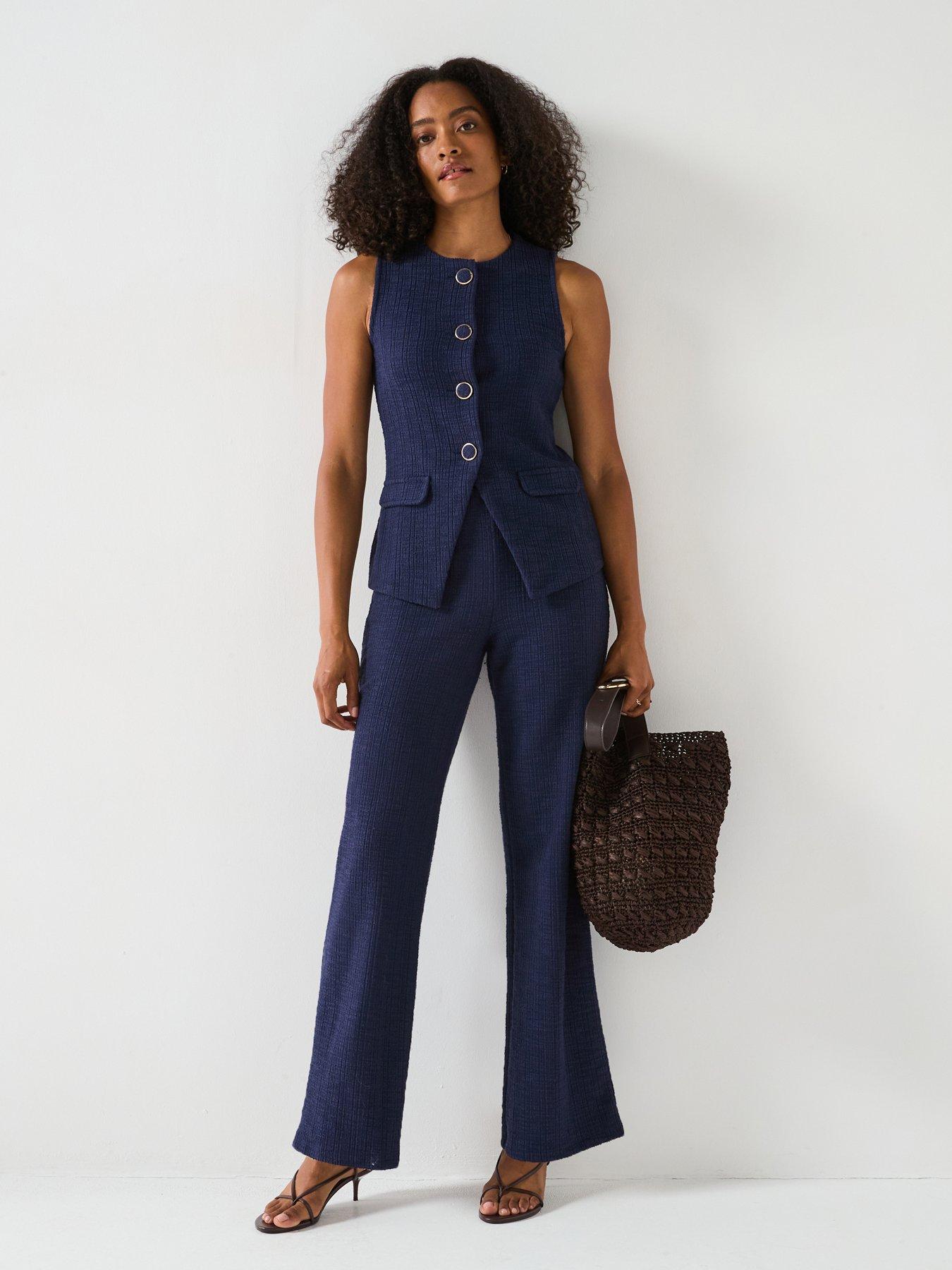 Image 1 of 6 of V by Very Textured Wide Leg Trouser - Navy