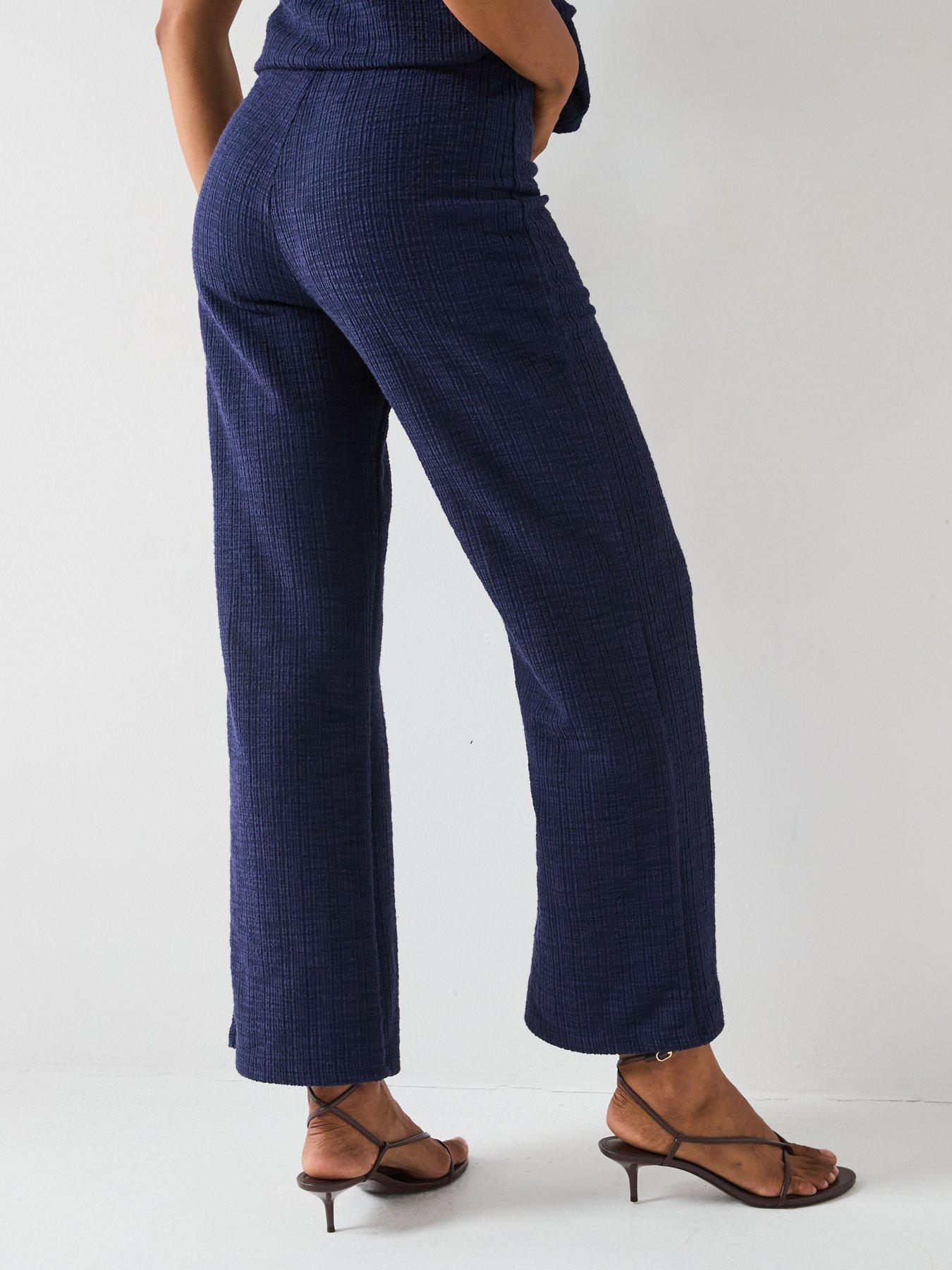 Image 2 of 6 of V by Very Textured Wide Leg Trouser - Navy