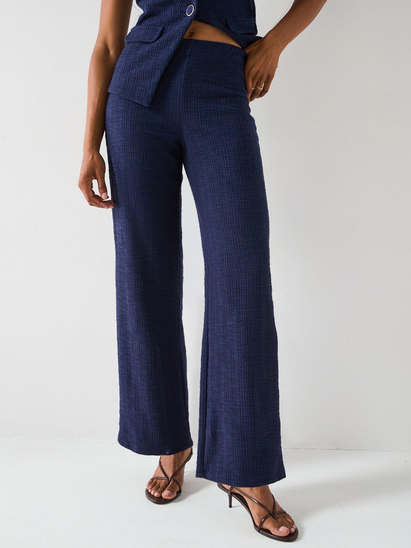 Image 3 of 6 of V by Very Textured Wide Leg Trouser - Navy