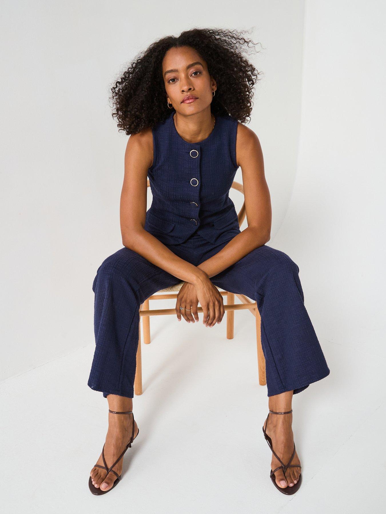 Image 4 of 6 of V by Very Textured Wide Leg Trouser - Navy