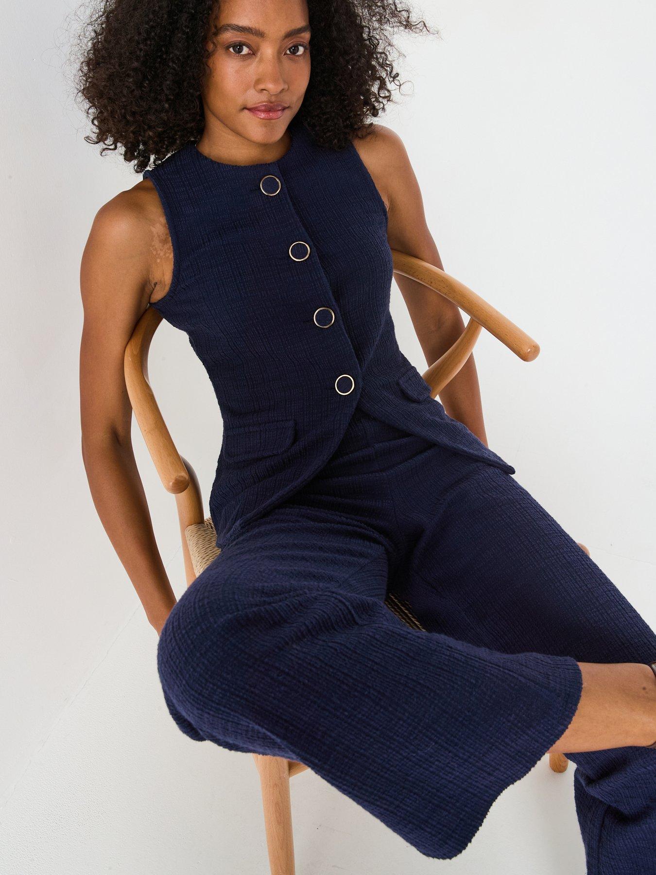 Image 5 of 6 of V by Very Textured Wide Leg Trouser - Navy