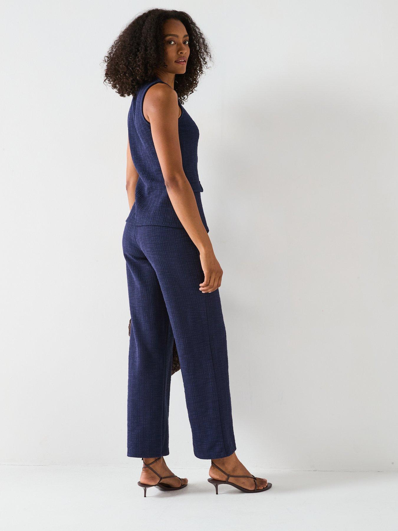 Image 6 of 6 of V by Very Textured Wide Leg Trouser - Navy