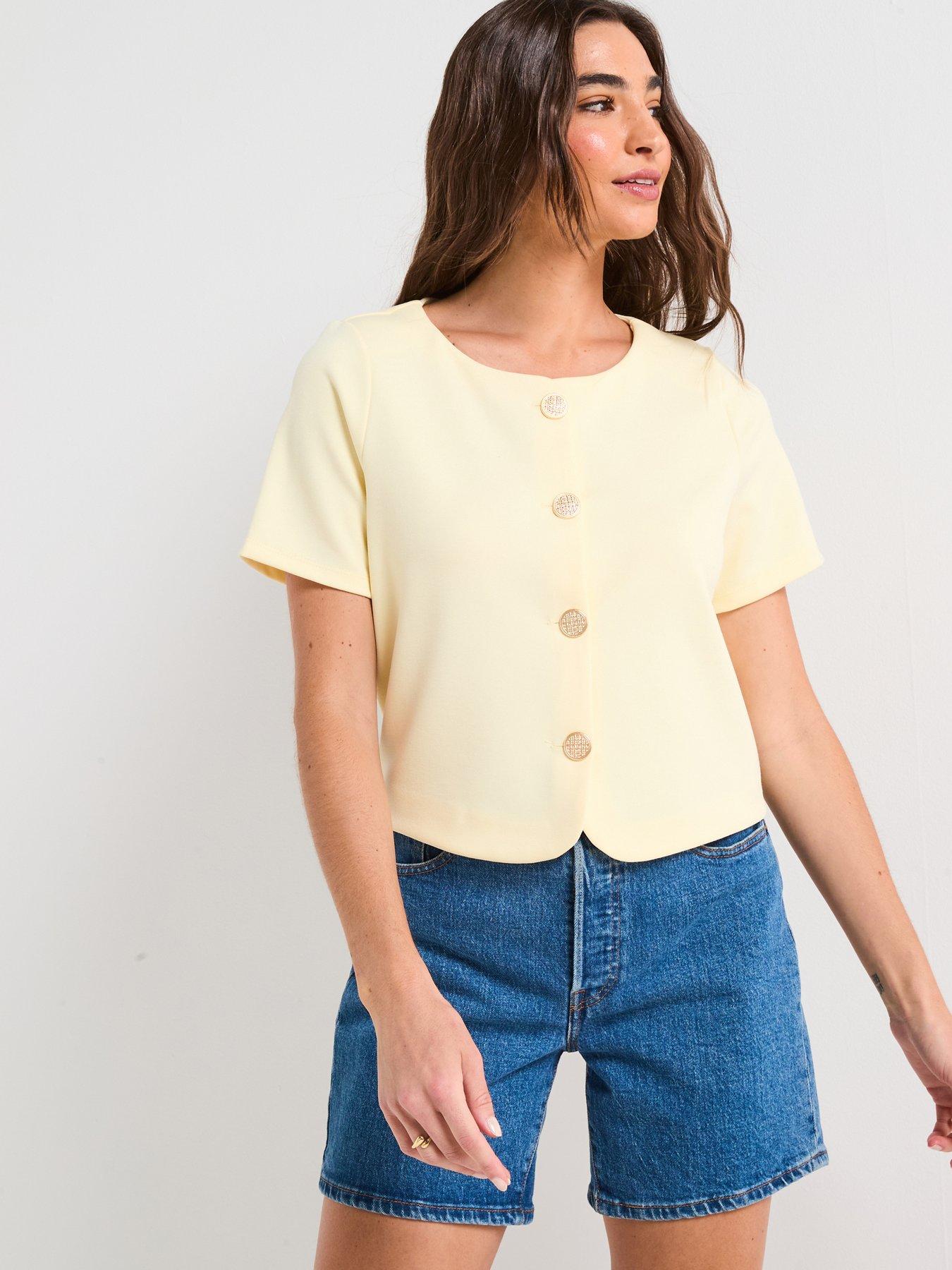 v-by-very-button-up-short-sleeve-top-lemon