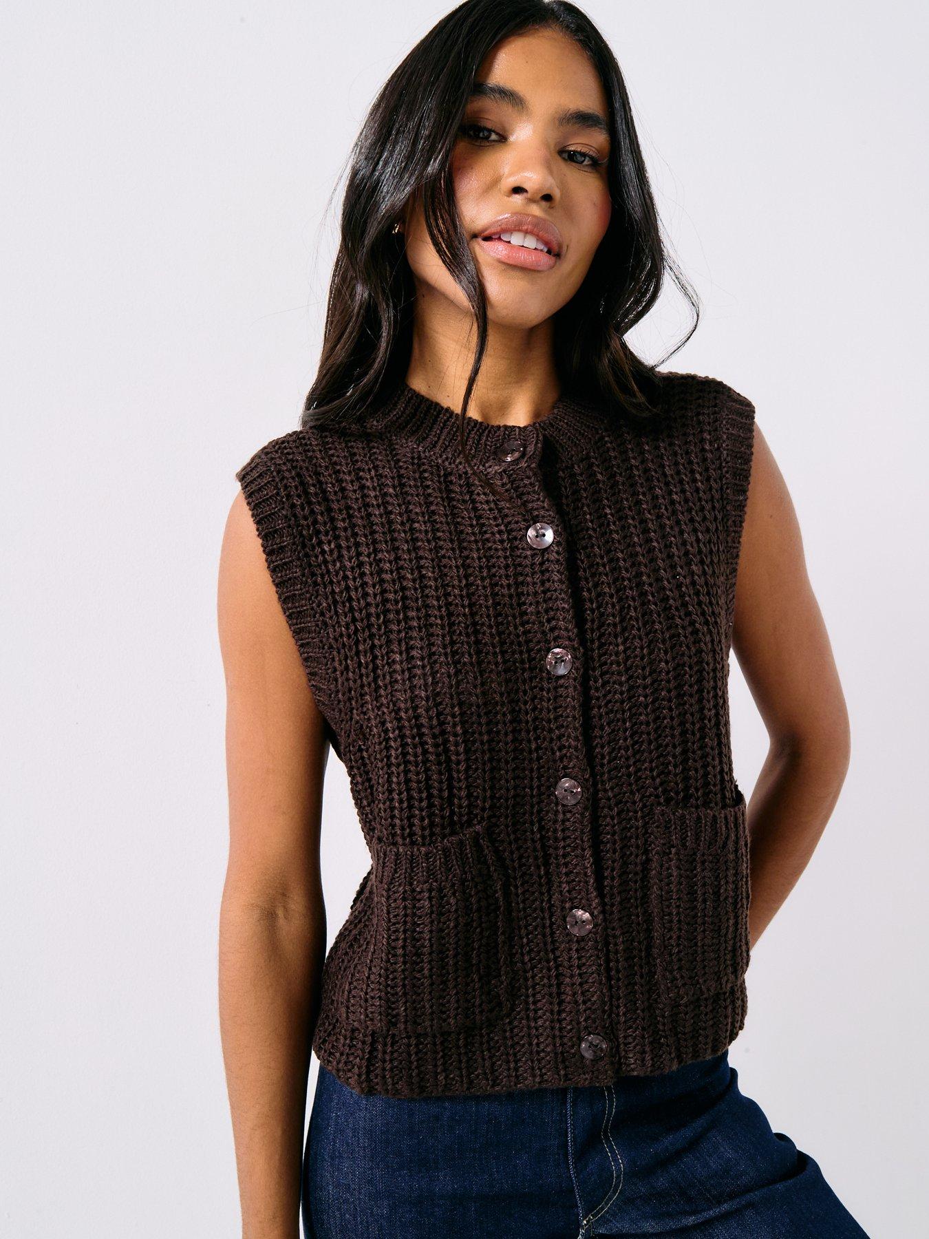 jdy-mabel-o-neck-sleeveless-button-knit-vest-brown