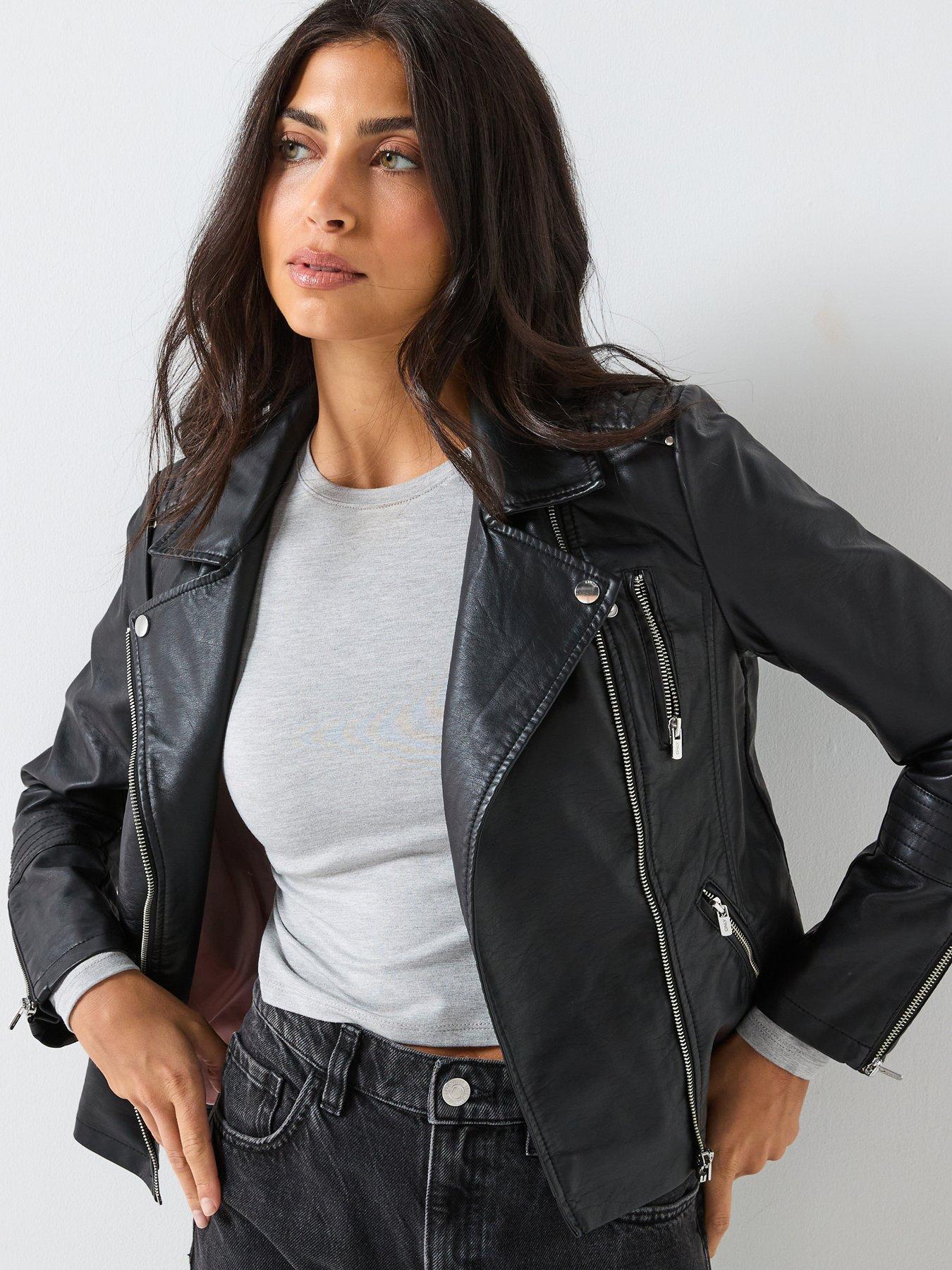 Only Gemma Faux Leather Biker Jacket - Black