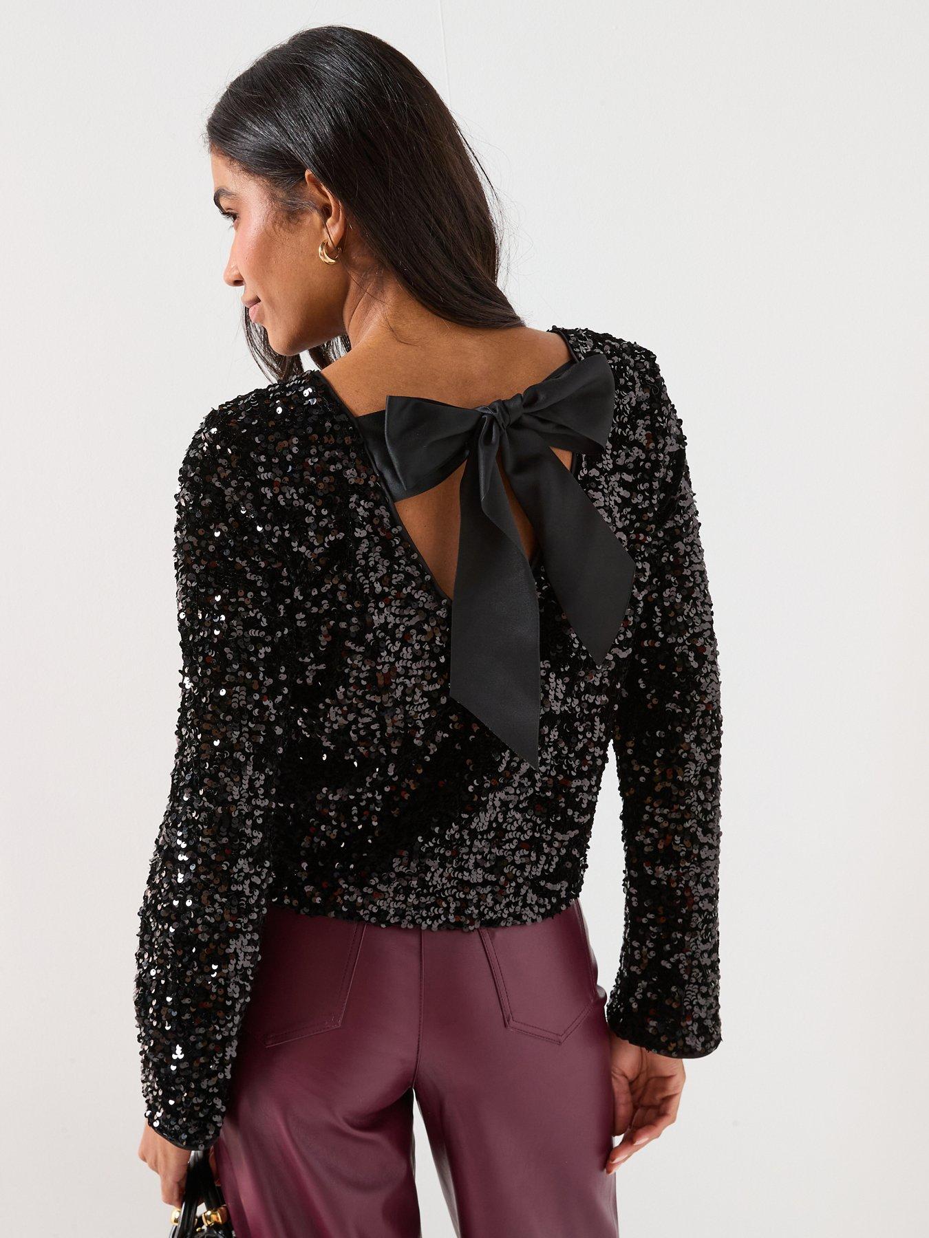 only-long-sleeve-sequin-bow-top-black