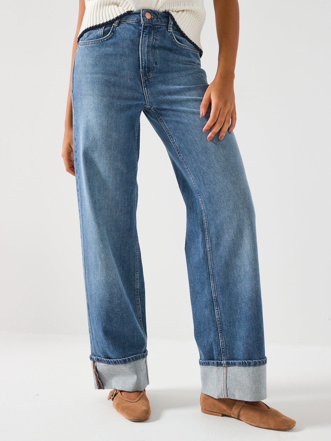 Only Onlhope High Waisted Wide Leg Fold Up Jeans - Blue