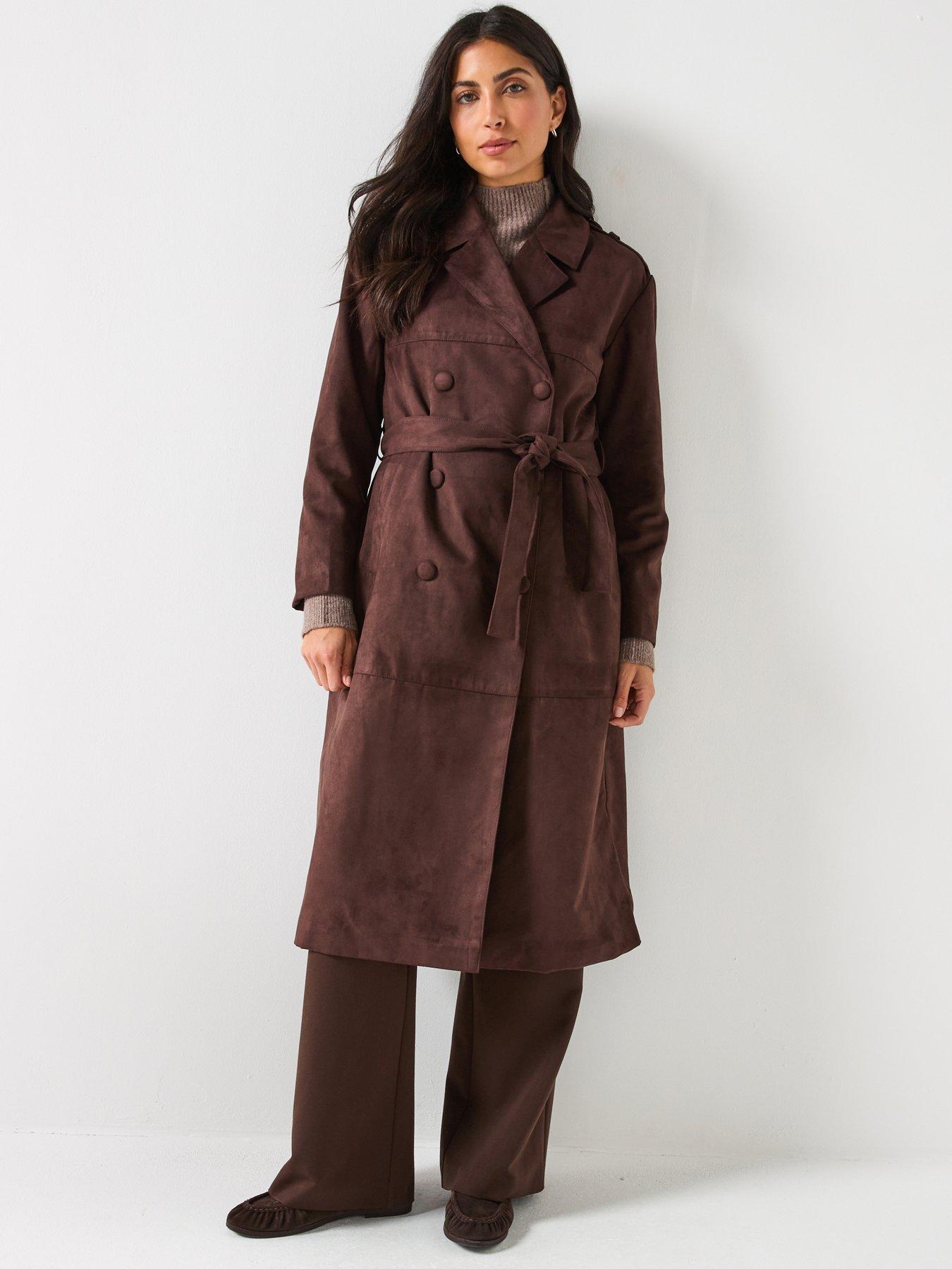 only-faux-suede-trenchcoat-dark-brown