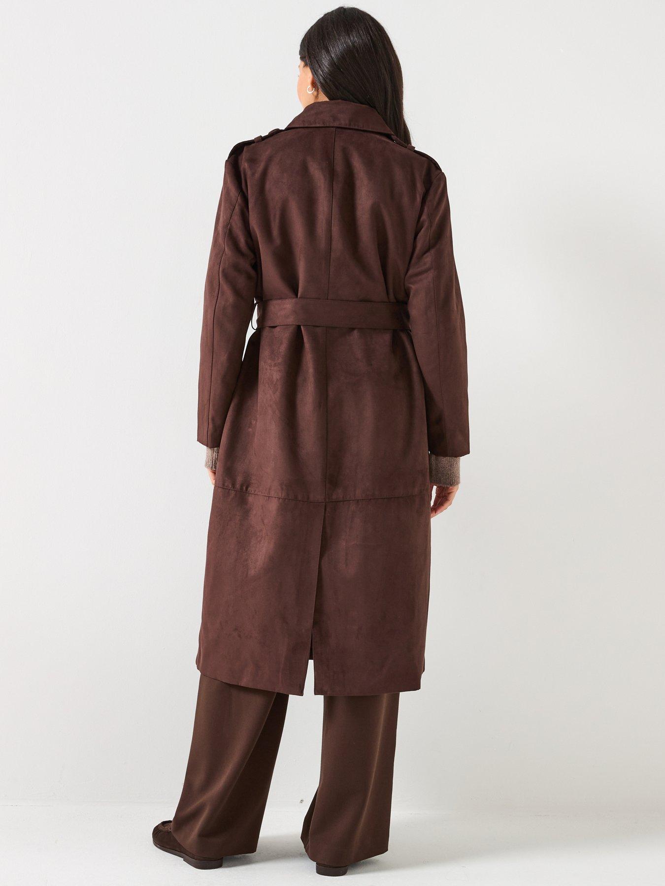 only-faux-suede-trenchcoat-dark-brownstillFront