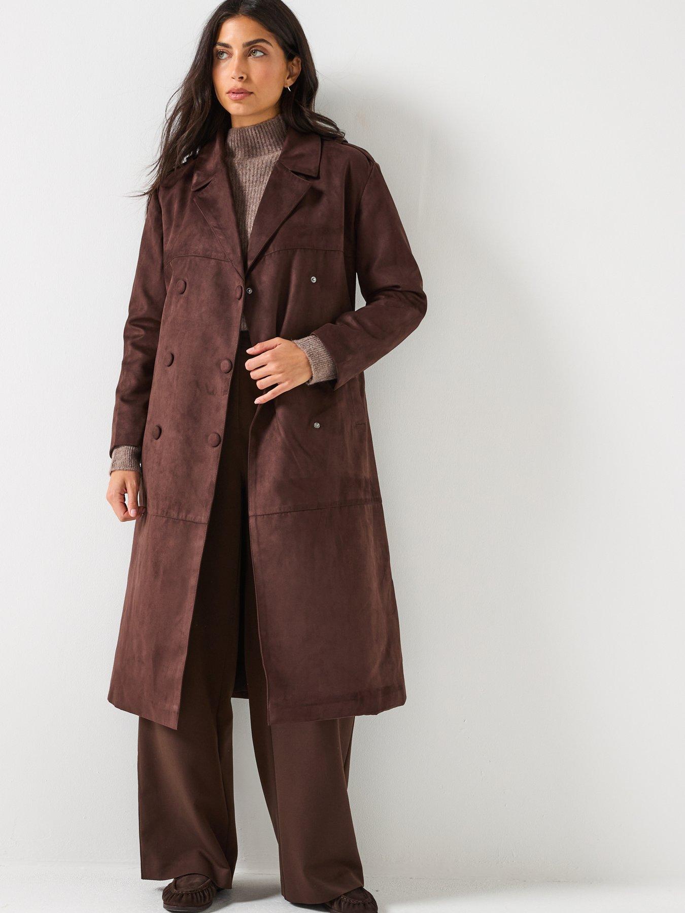only-faux-suede-trenchcoat-dark-brownback