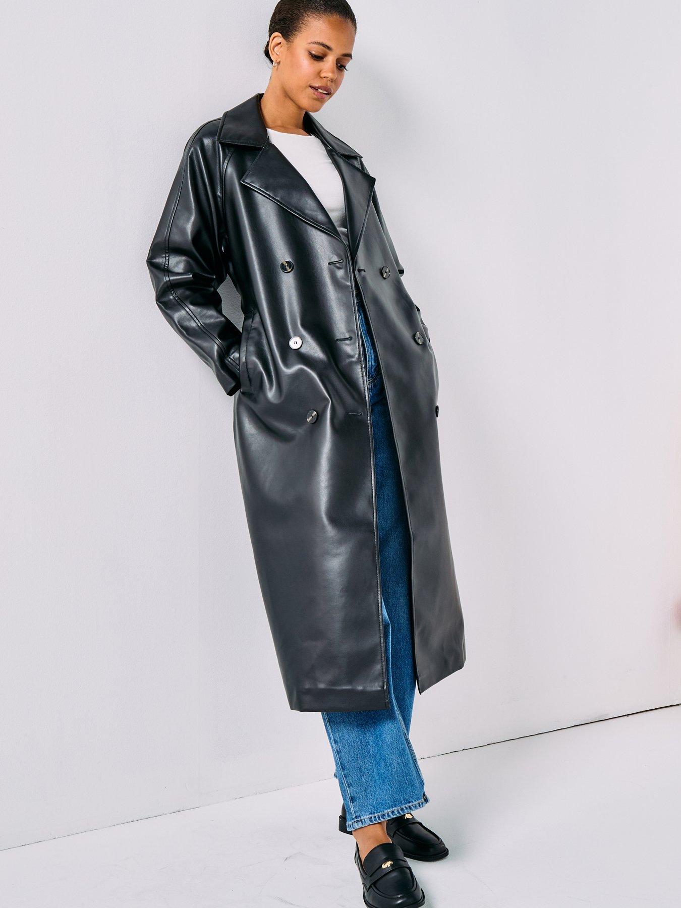 Only Bina Faux Leather Trenchcoat - Black - Black
