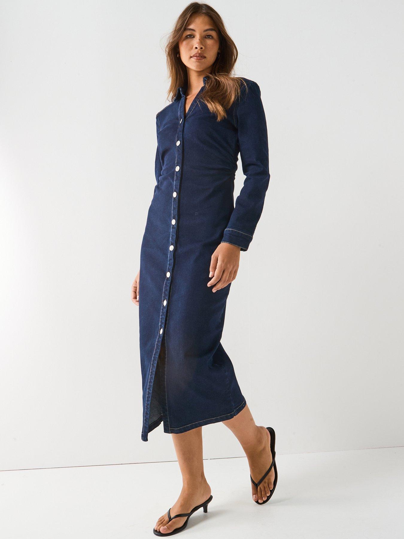 Only Caitlin Long Sleeve Denim Dress - Blue